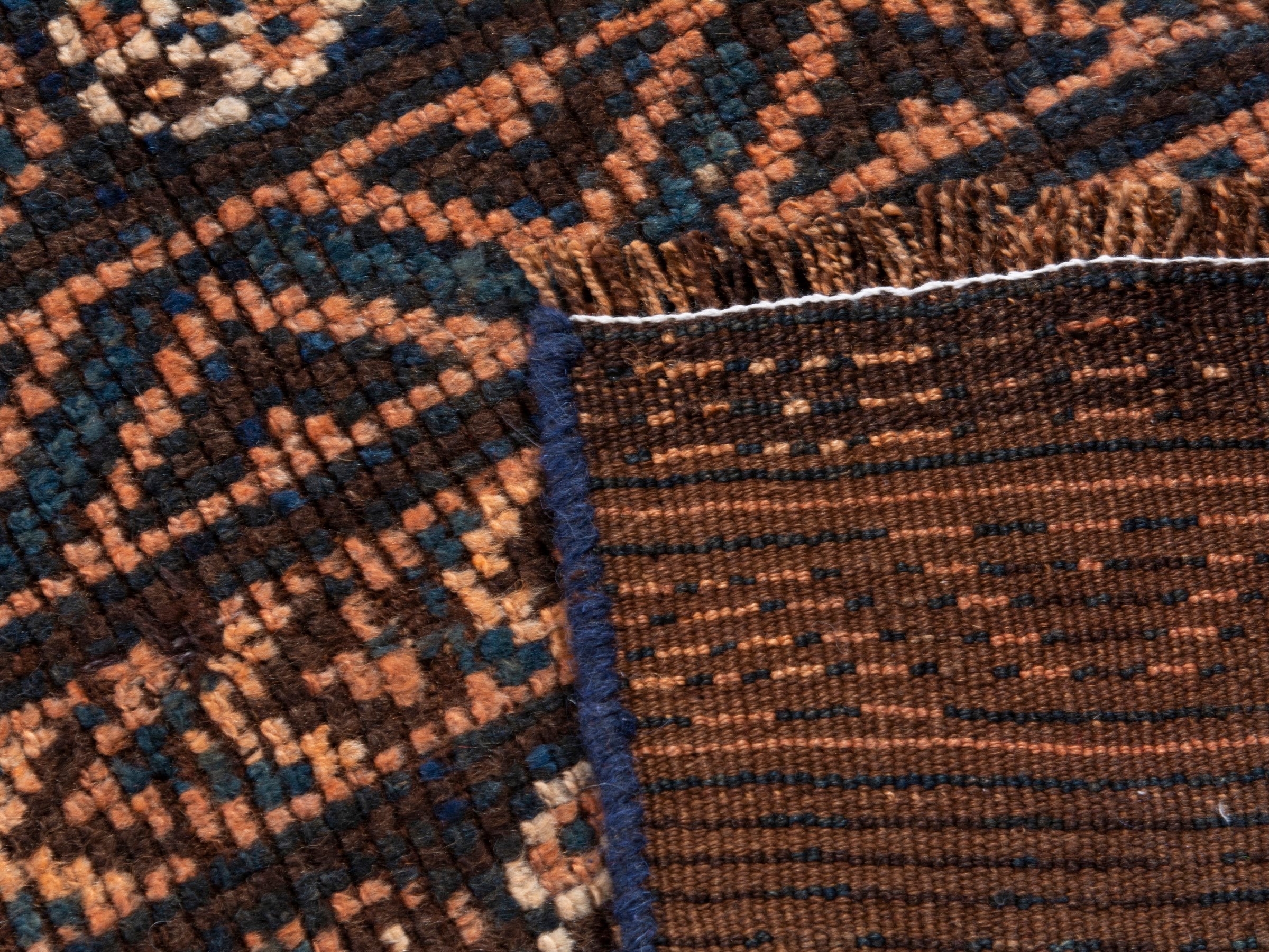 Persian Shiraz runner rug in navy and rust, view 18 of 18