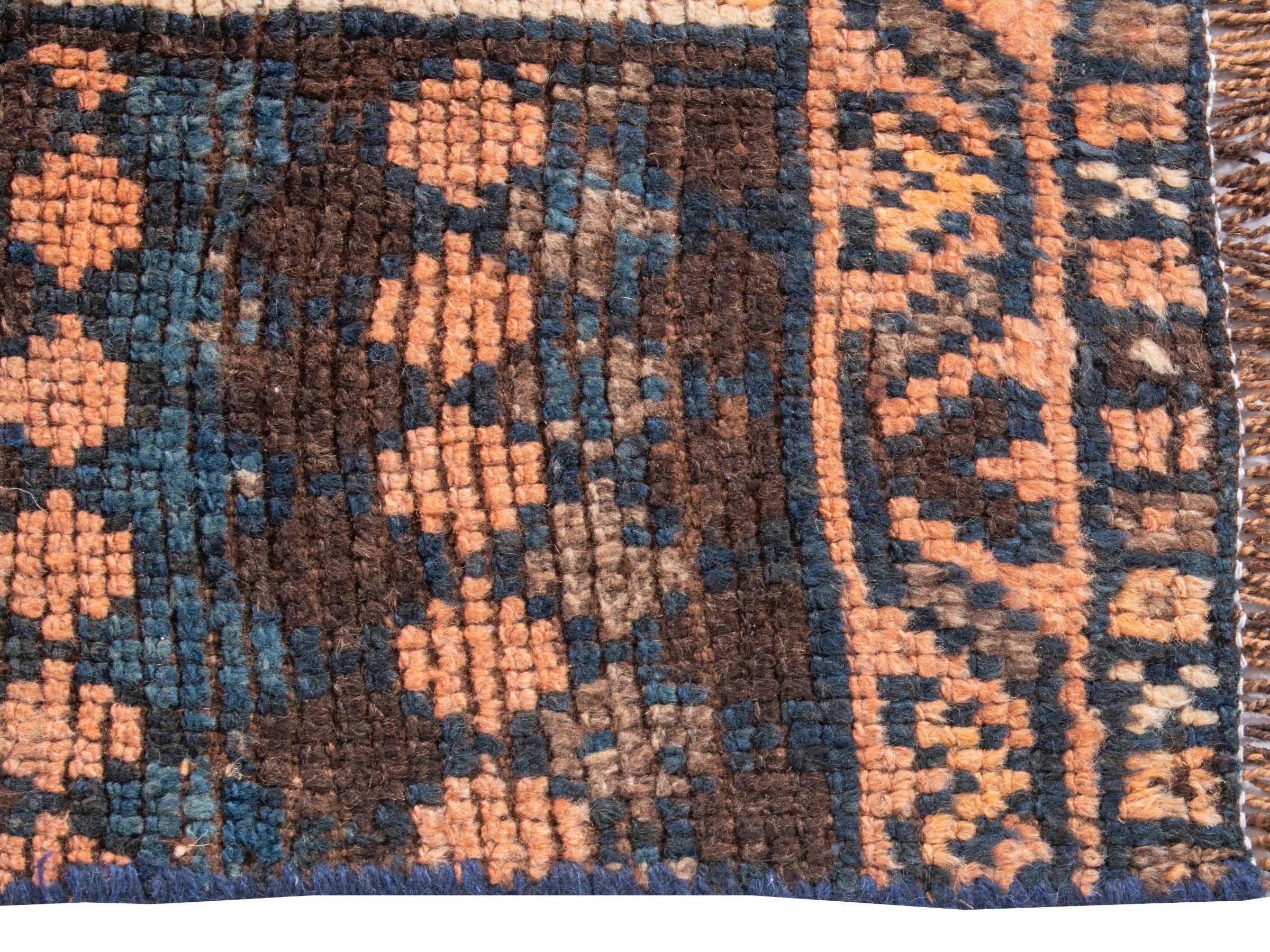 Persian Shiraz runner rug in navy and rust, view 5 of 18