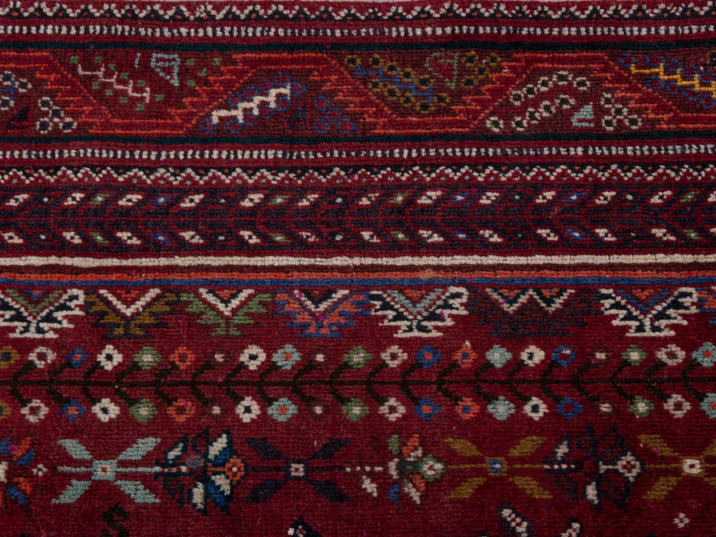 Persian Shiraz area rug in burgundy and deep red, view 15 of 20