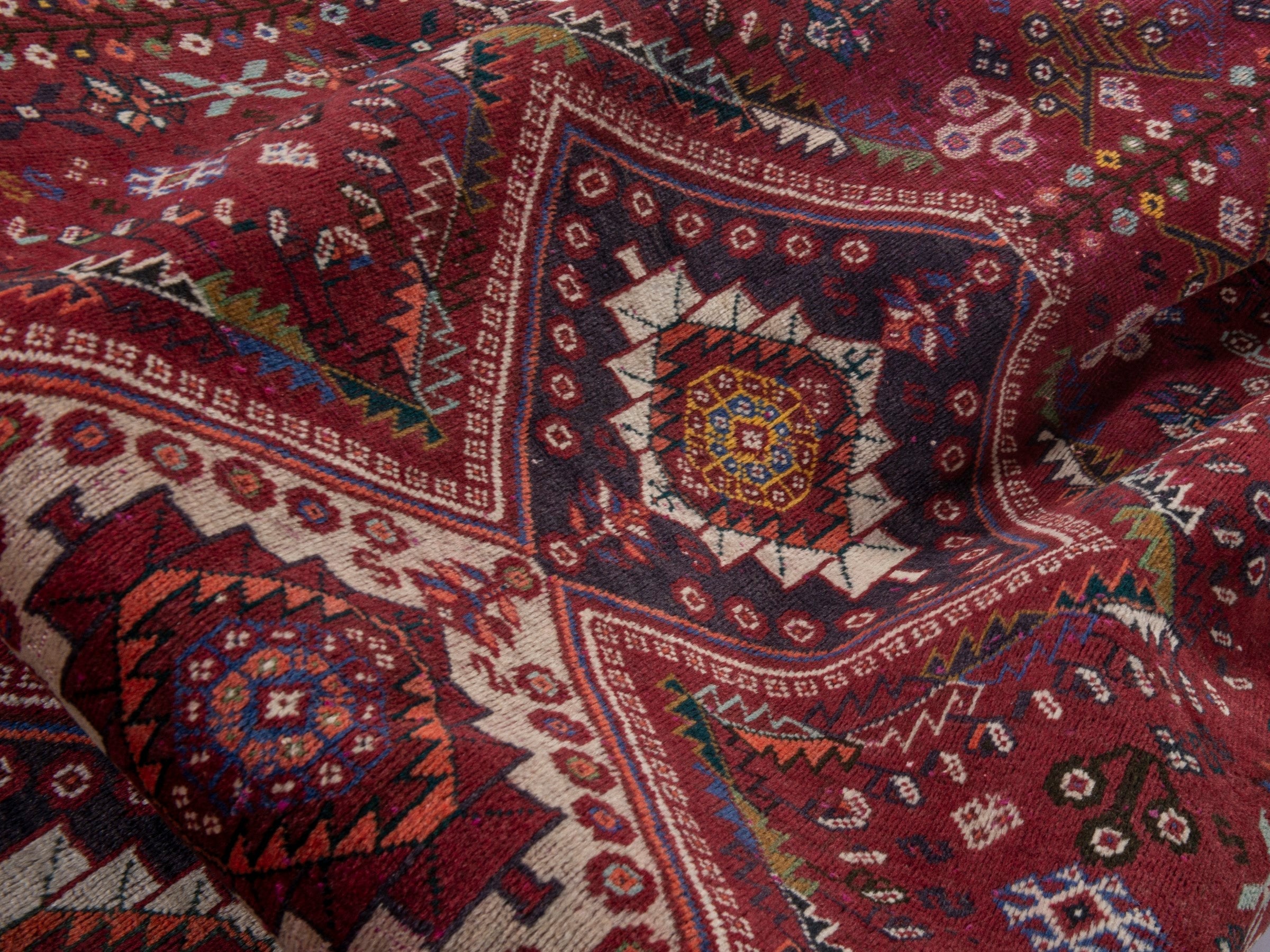Persian Shiraz area rug in burgundy and deep red, view 19 of 20