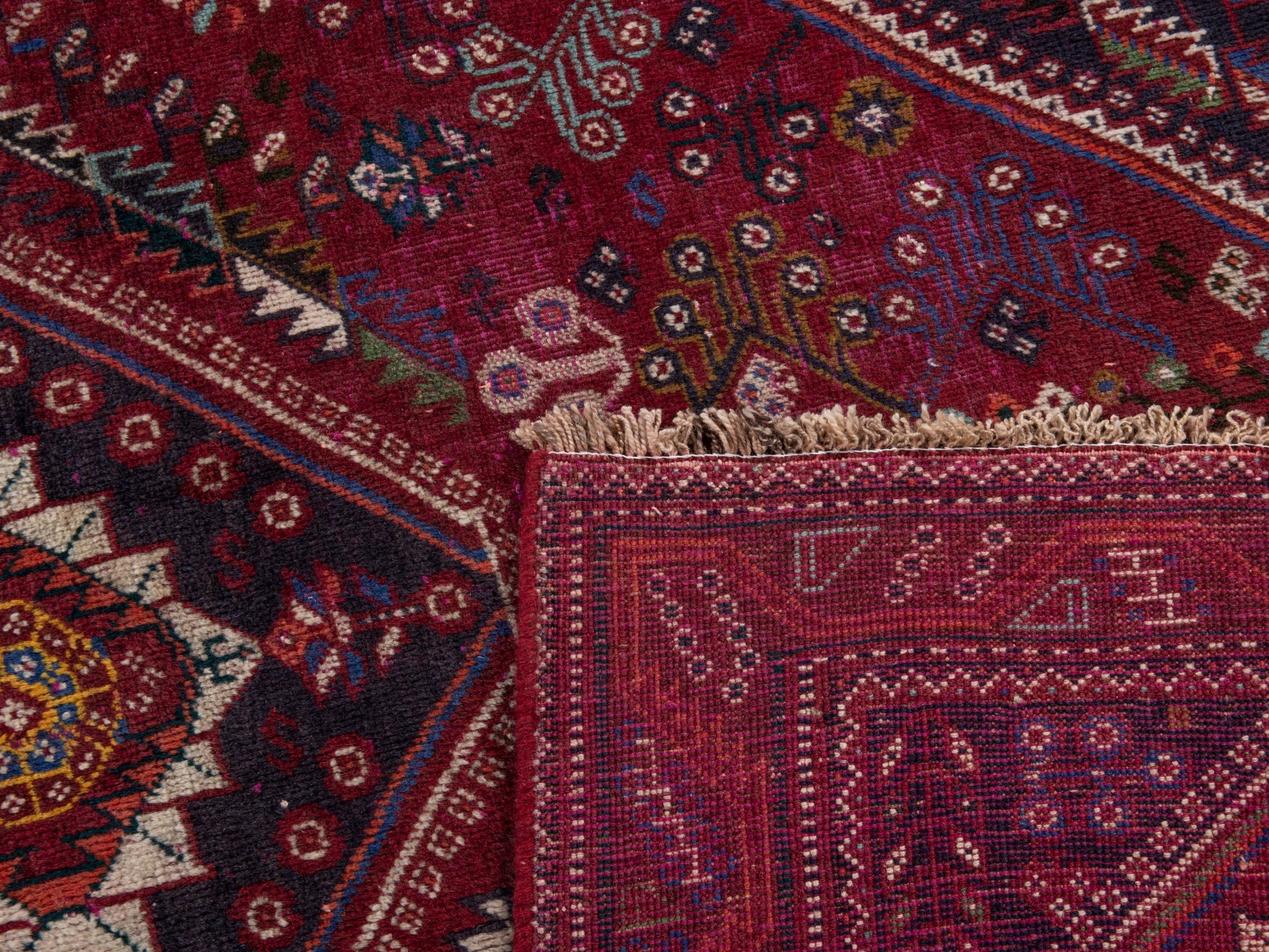 Persian Shiraz area rug in burgundy and deep red, view 20 of 20