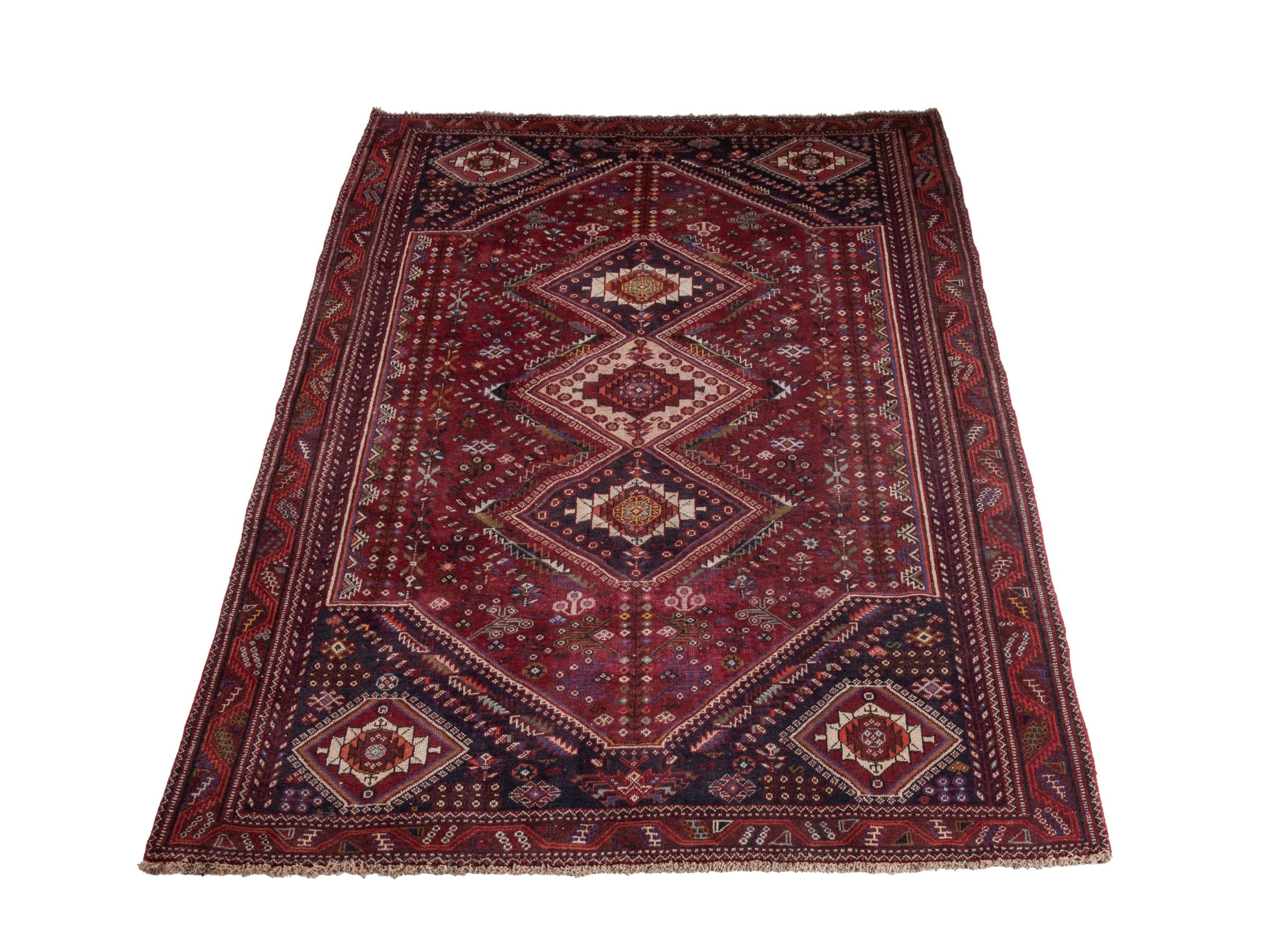 Persian Shiraz area rug in burgundy and deep red, view 2 of 20