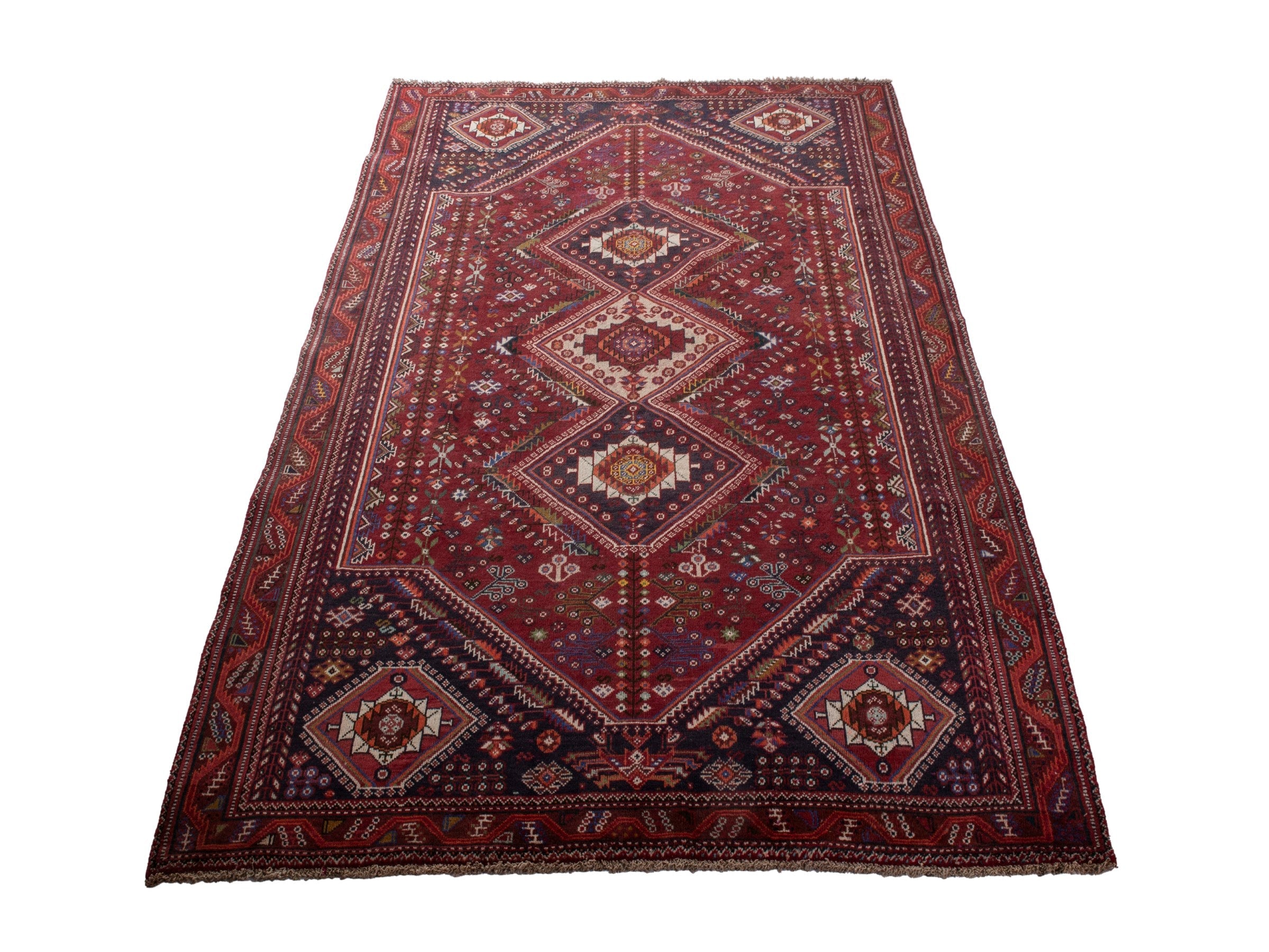 Persian Shiraz area rug in burgundy and deep red, view 3 of 20