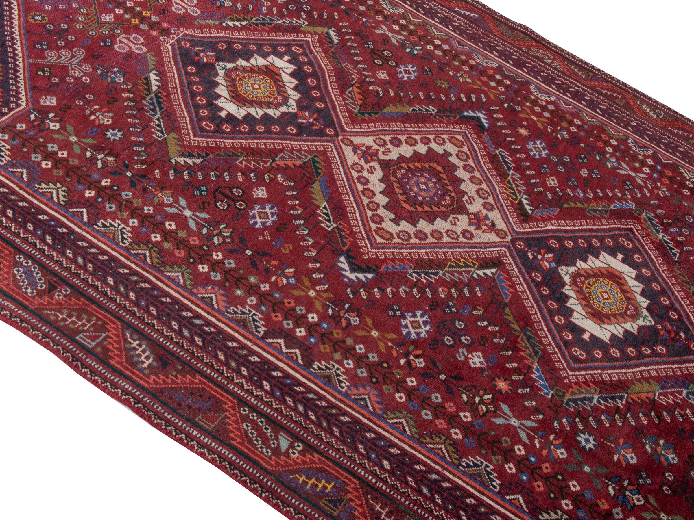 Persian Shiraz area rug in burgundy and deep red, view 4 of 20