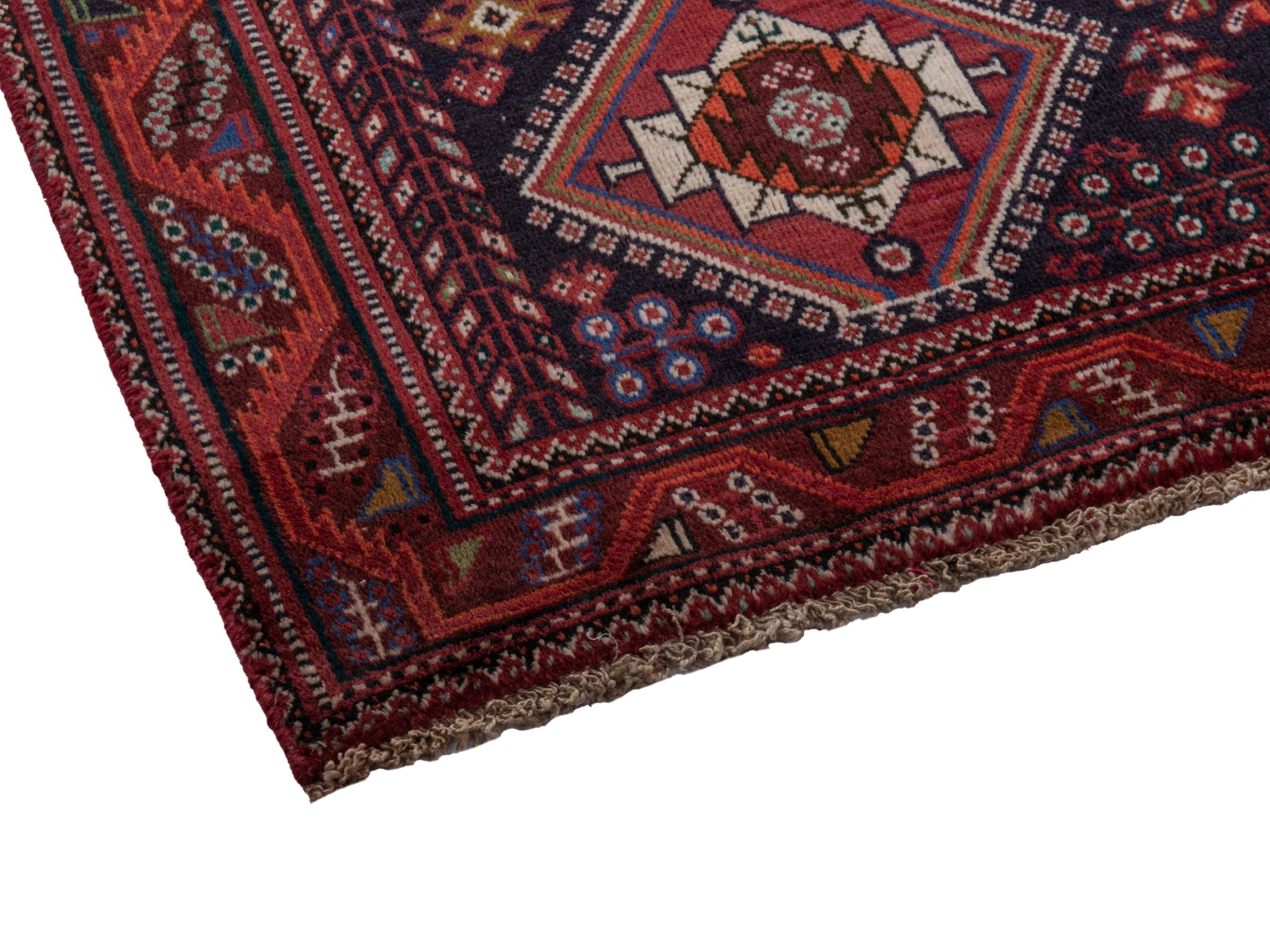 Persian Shiraz area rug in burgundy and deep red, view 6 of 20