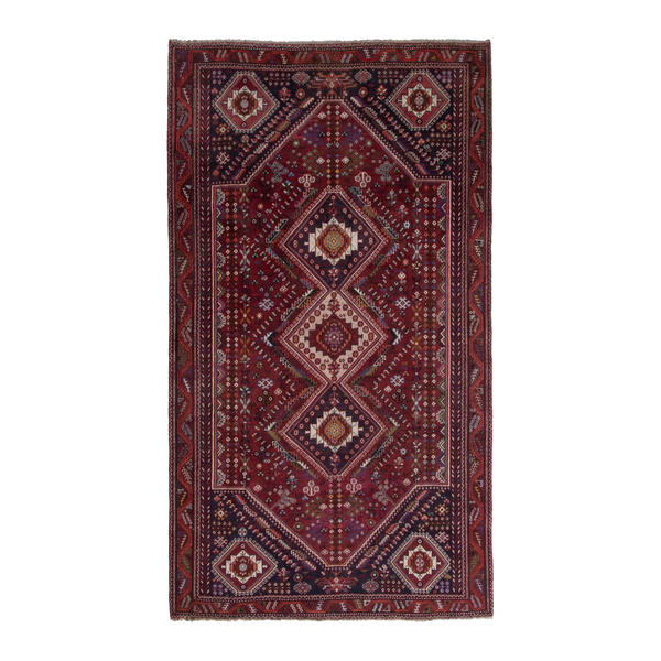 Persian Shiraz area rug in burgundy and deep red, 6'3" x 10'5"
