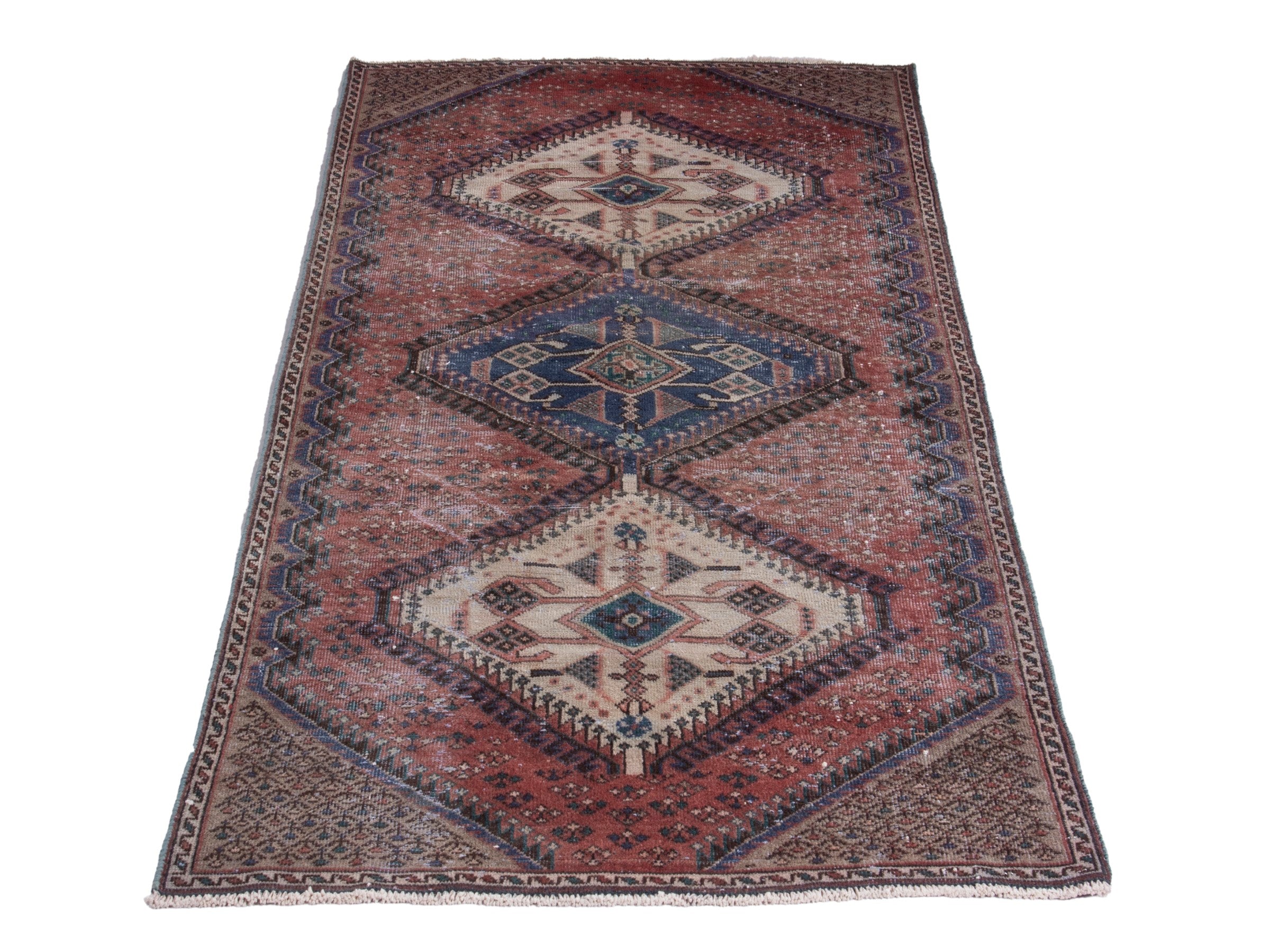 Persian Bakhtiari runner rug in rust and dark blue, view 2 of 21