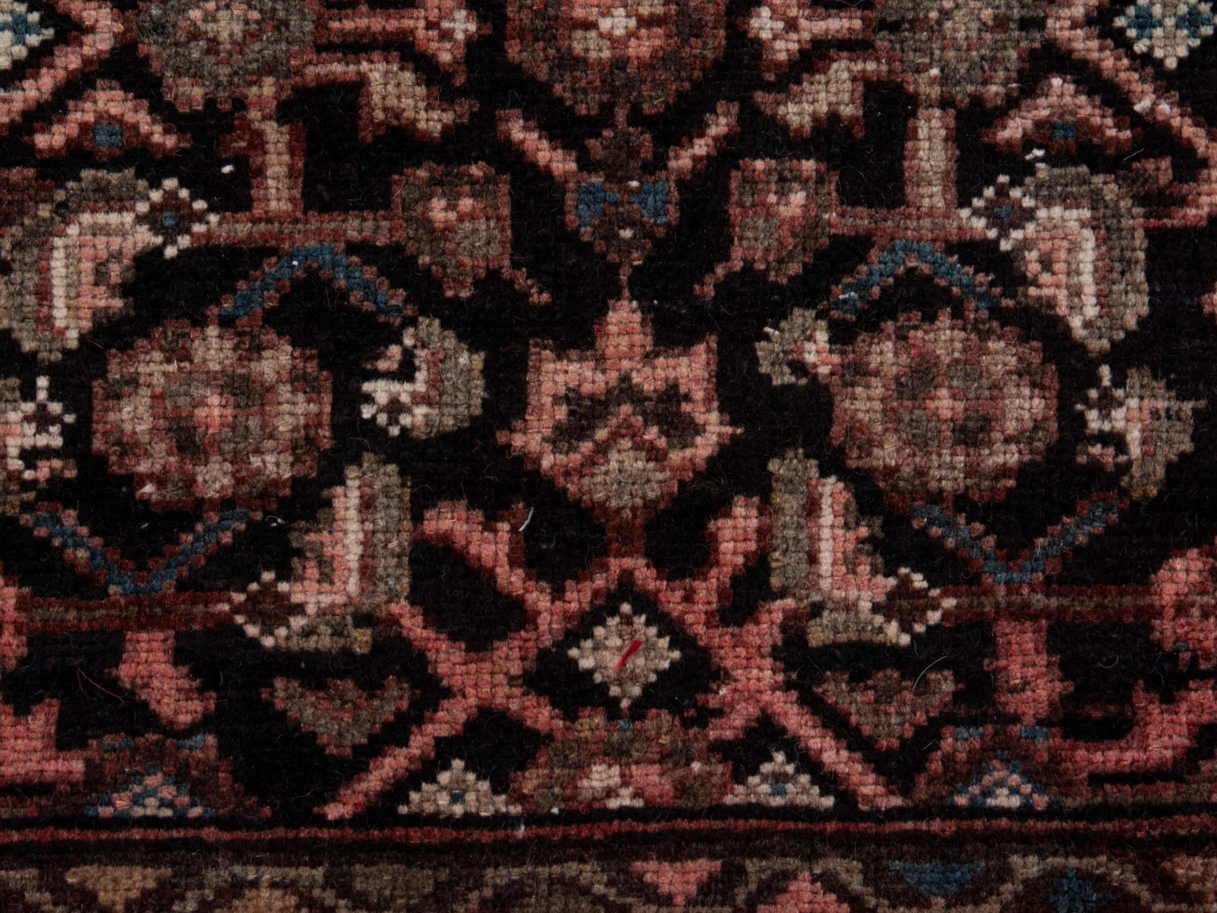 Persian Hamedan runner rug in burgundy and antique gold, view 11 of 17