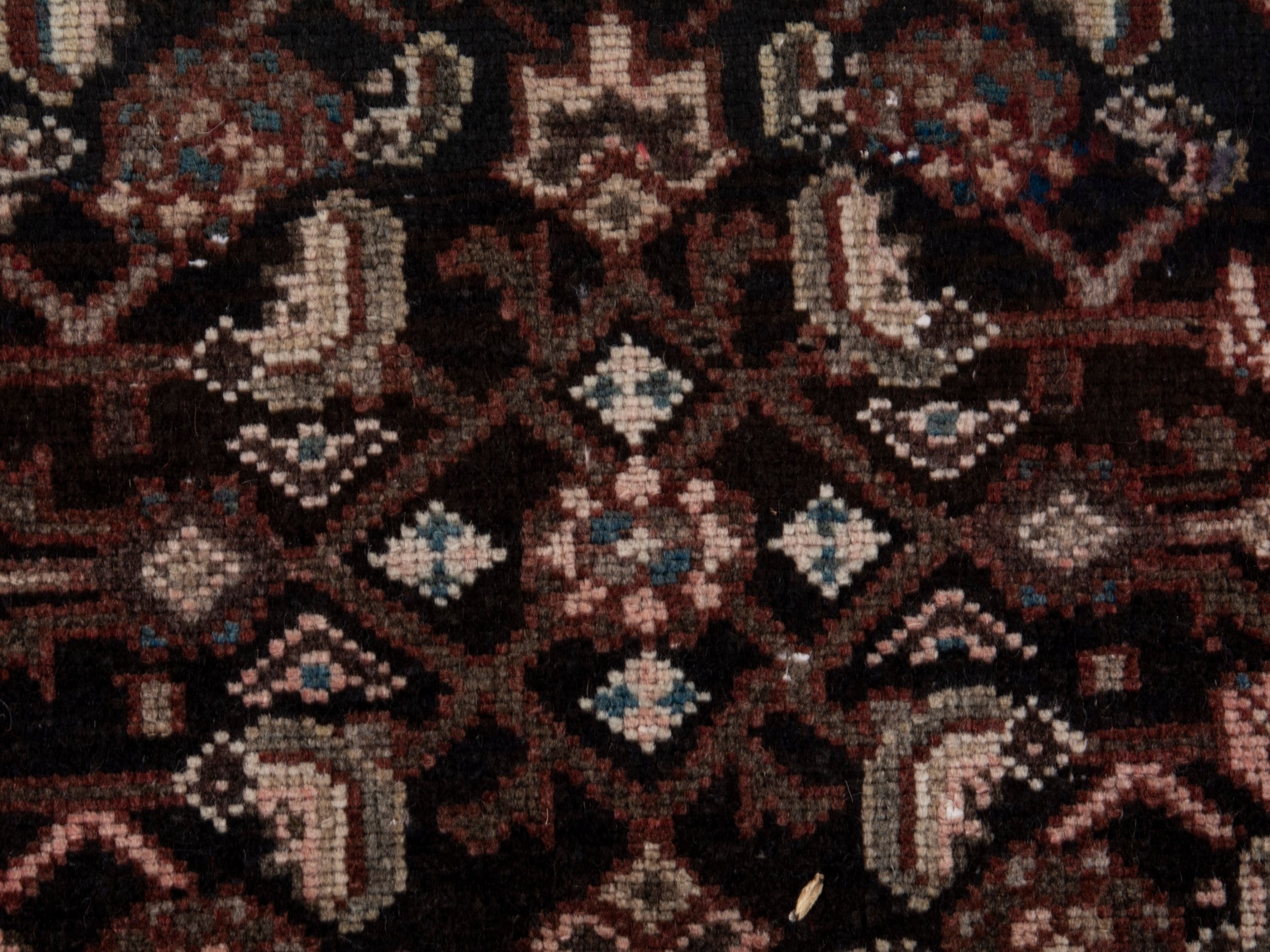 Persian Hamedan runner rug in burgundy and antique gold, view 12 of 17