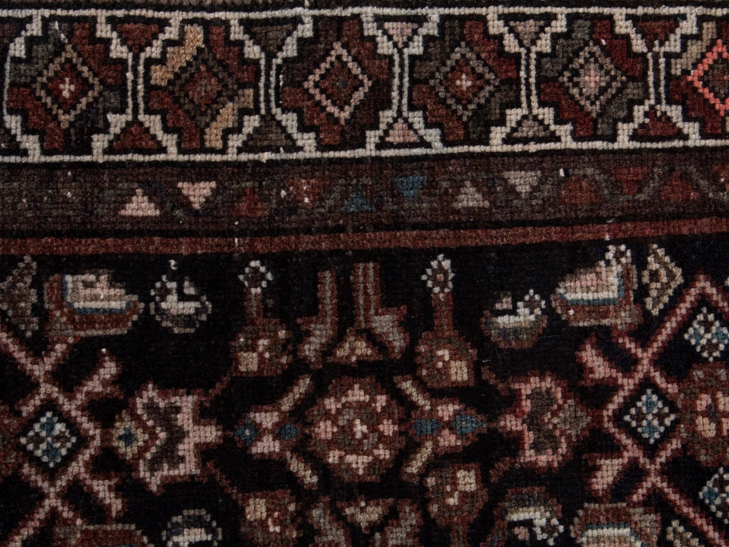 Persian Hamedan runner rug in burgundy and antique gold, view 13 of 17