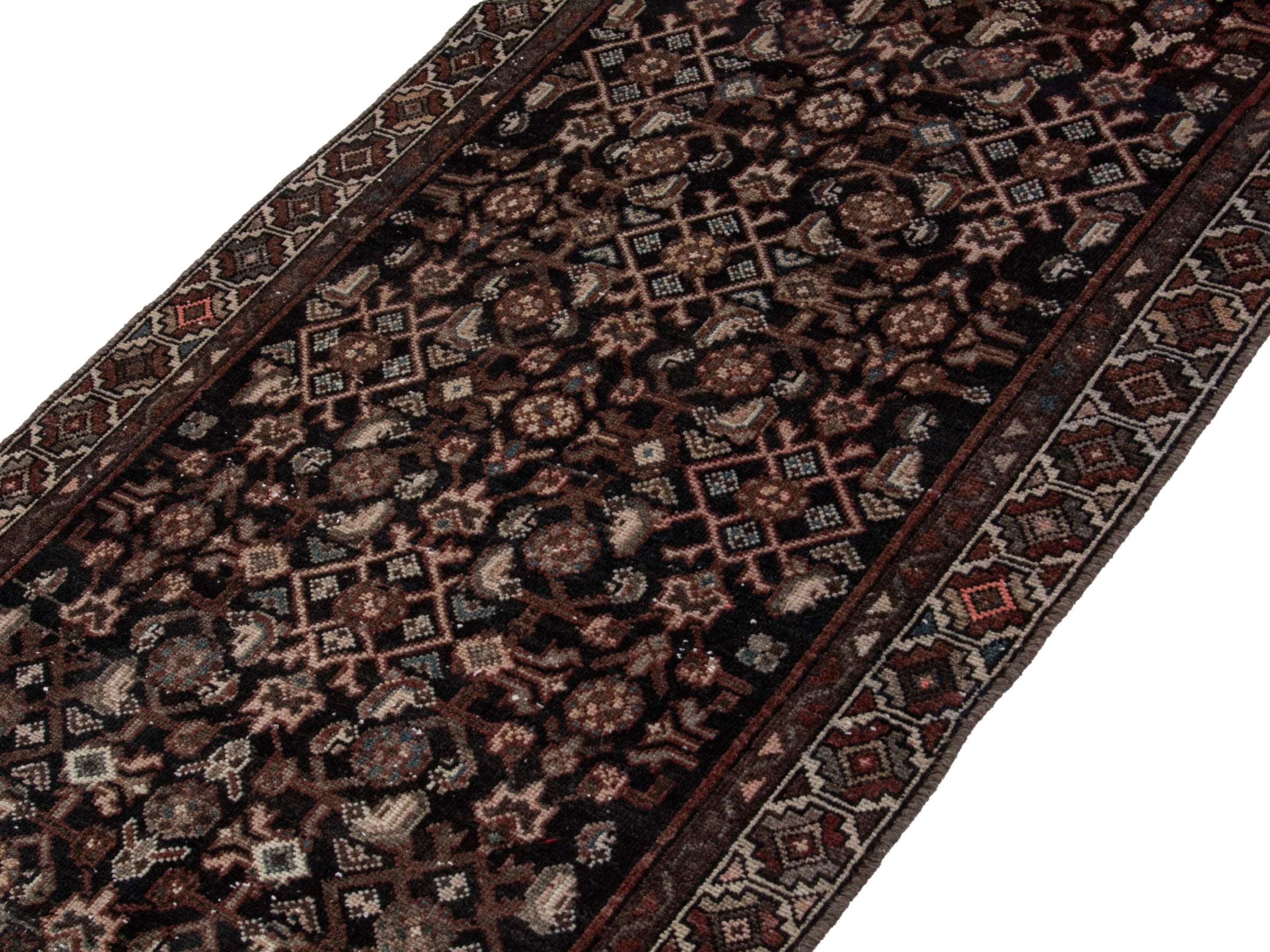 Persian Hamedan runner rug in burgundy and antique gold, view 4 of 17