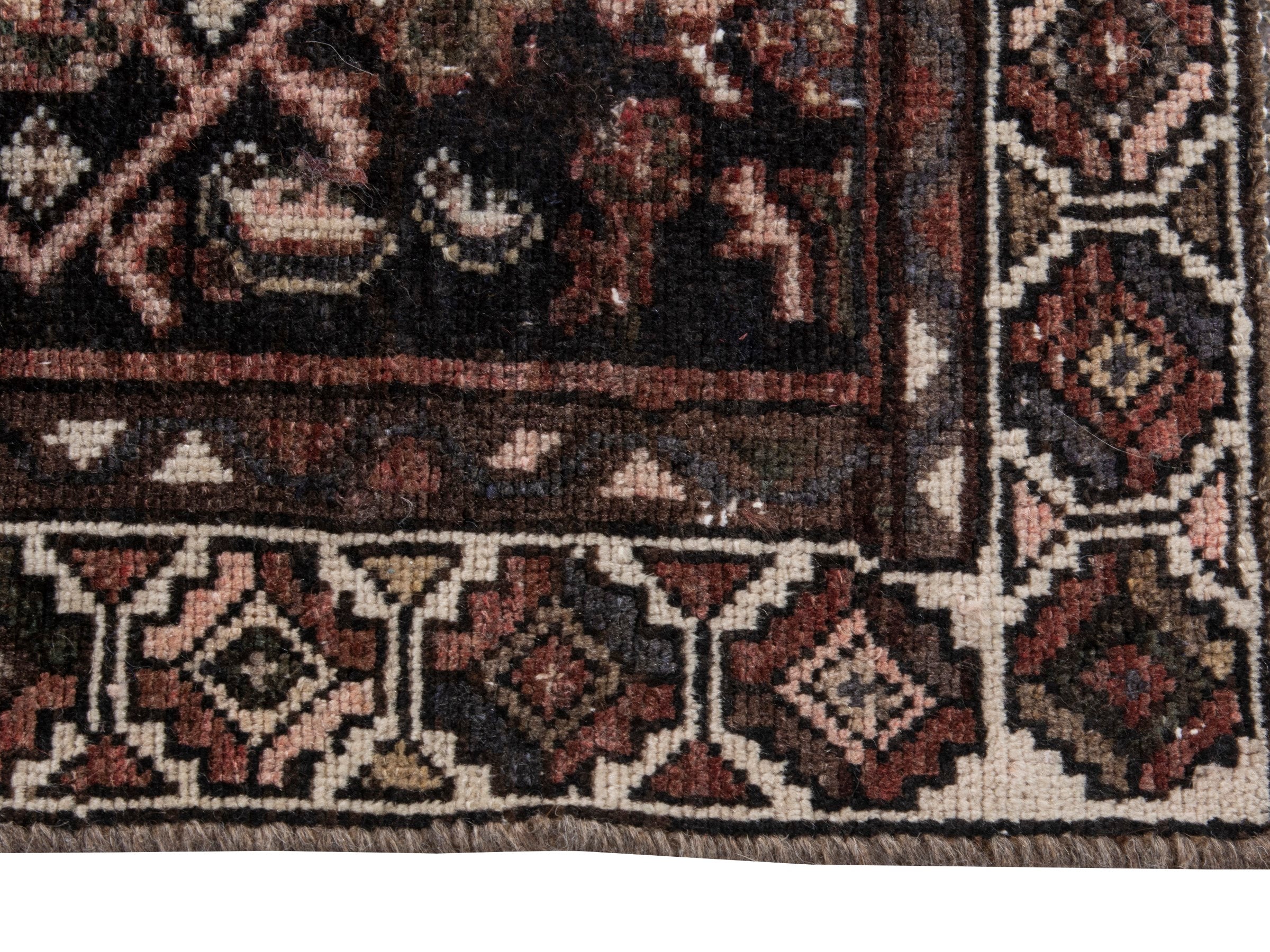 Persian Hamedan runner rug in burgundy and antique gold, view 5 of 17