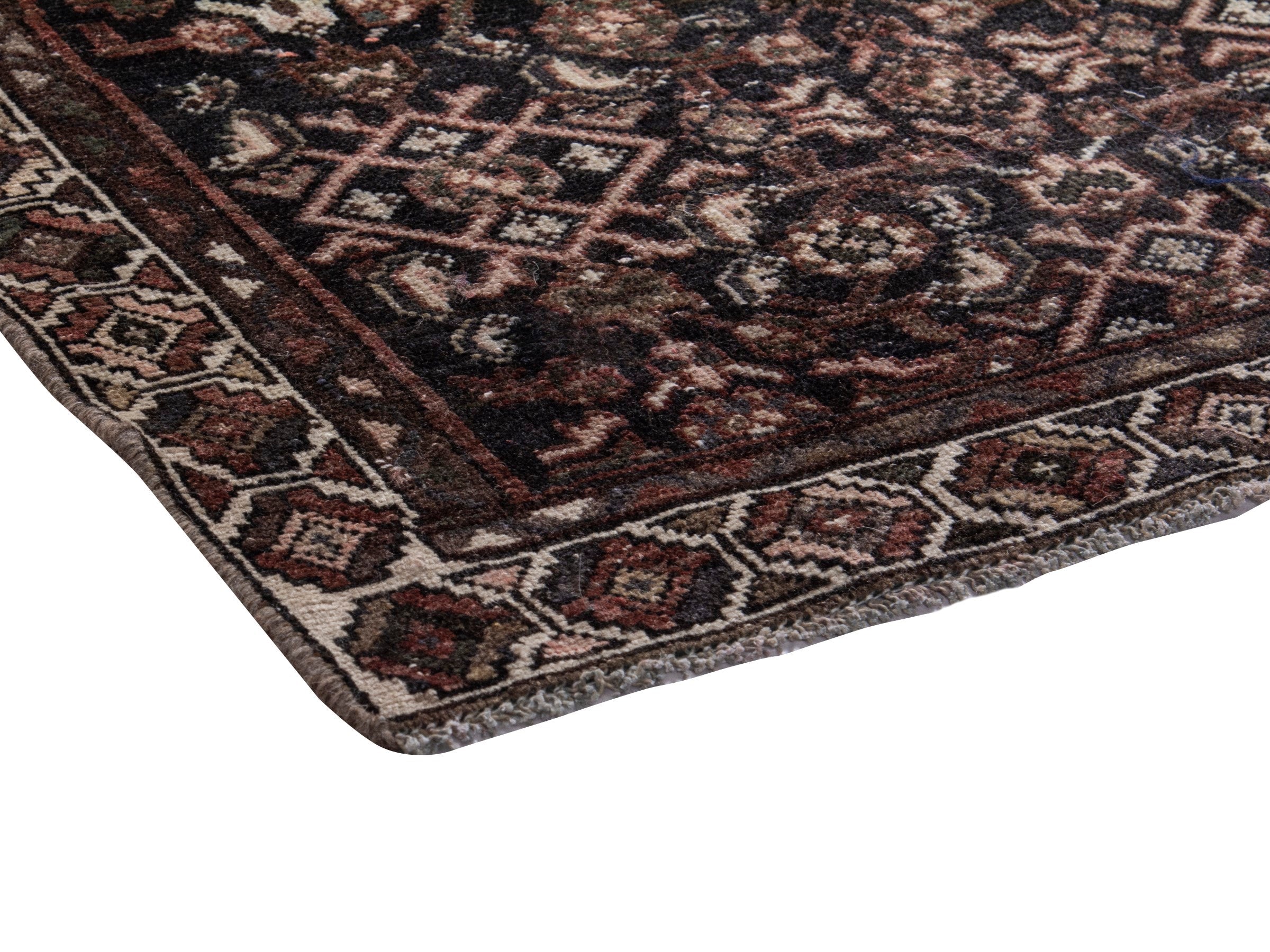 Persian Hamedan runner rug in burgundy and antique gold, view 6 of 17