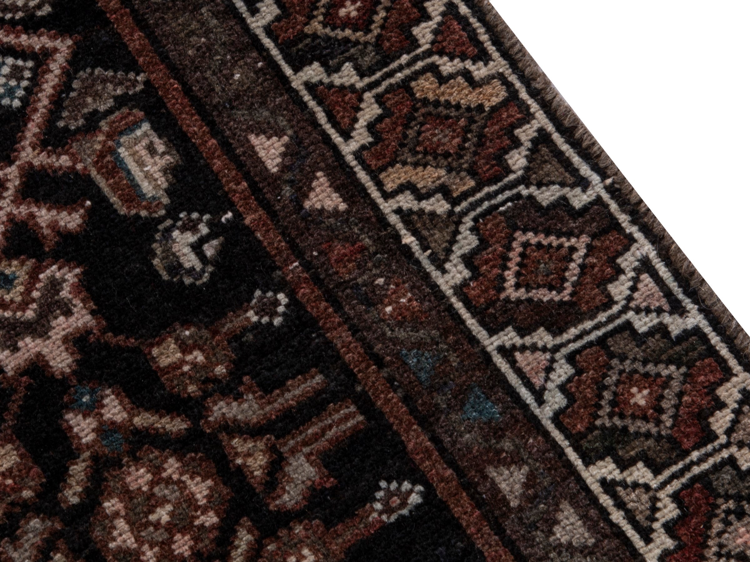 Persian Hamedan runner rug in burgundy and antique gold, view 7 of 17