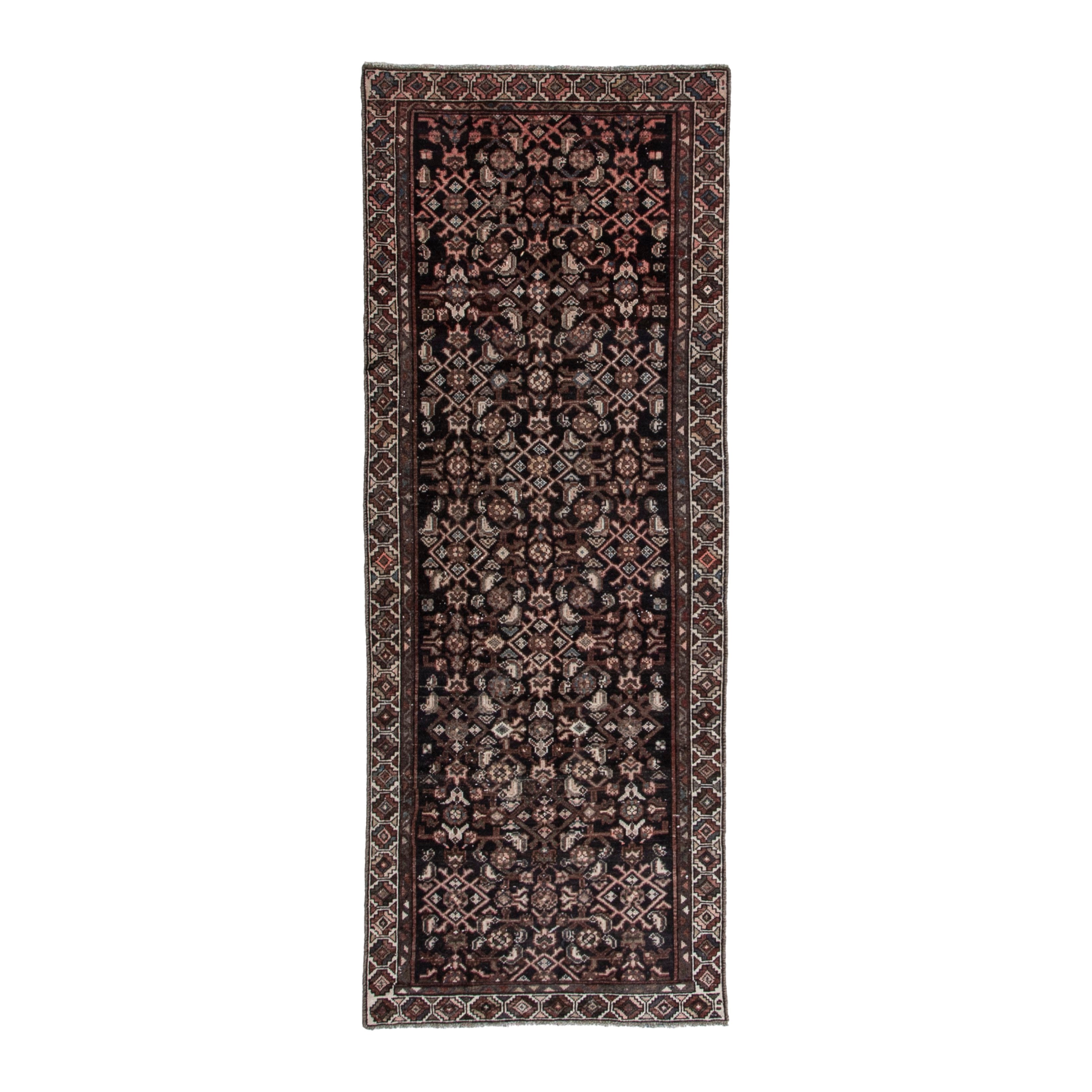 Persian Hamedan runner rug in burgundy and antique gold, 2'11" x 7'7"