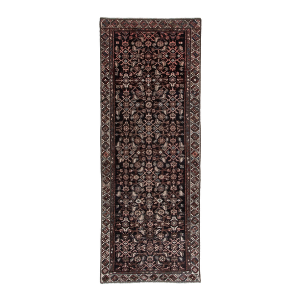 Persian Hamedan runner rug in burgundy and antique gold, 2'11" x 7'7"