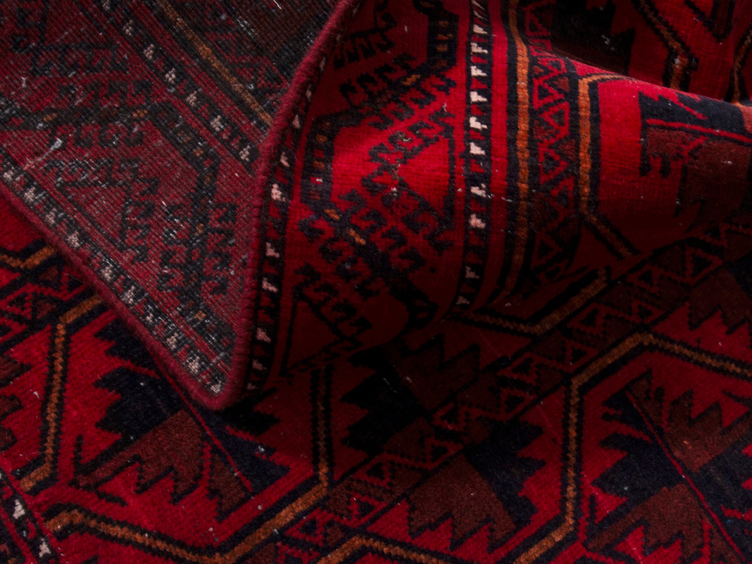 Persian Baluch accent rug in burgundy and deep red, view 14 of 17