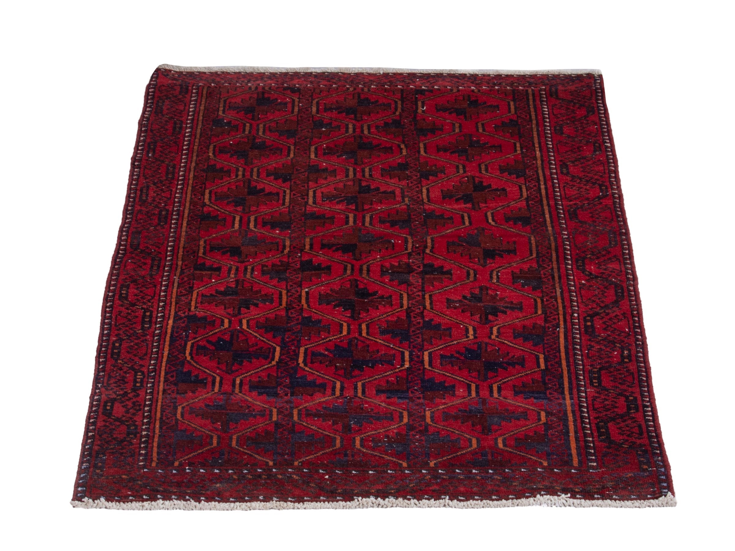 Persian Baluch accent rug in burgundy and deep red, view 2 of 17