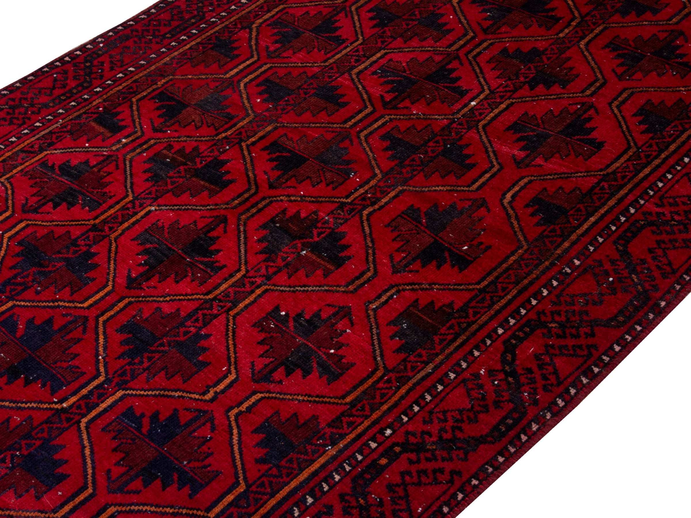 Persian Baluch accent rug in burgundy and deep red, view 4 of 17