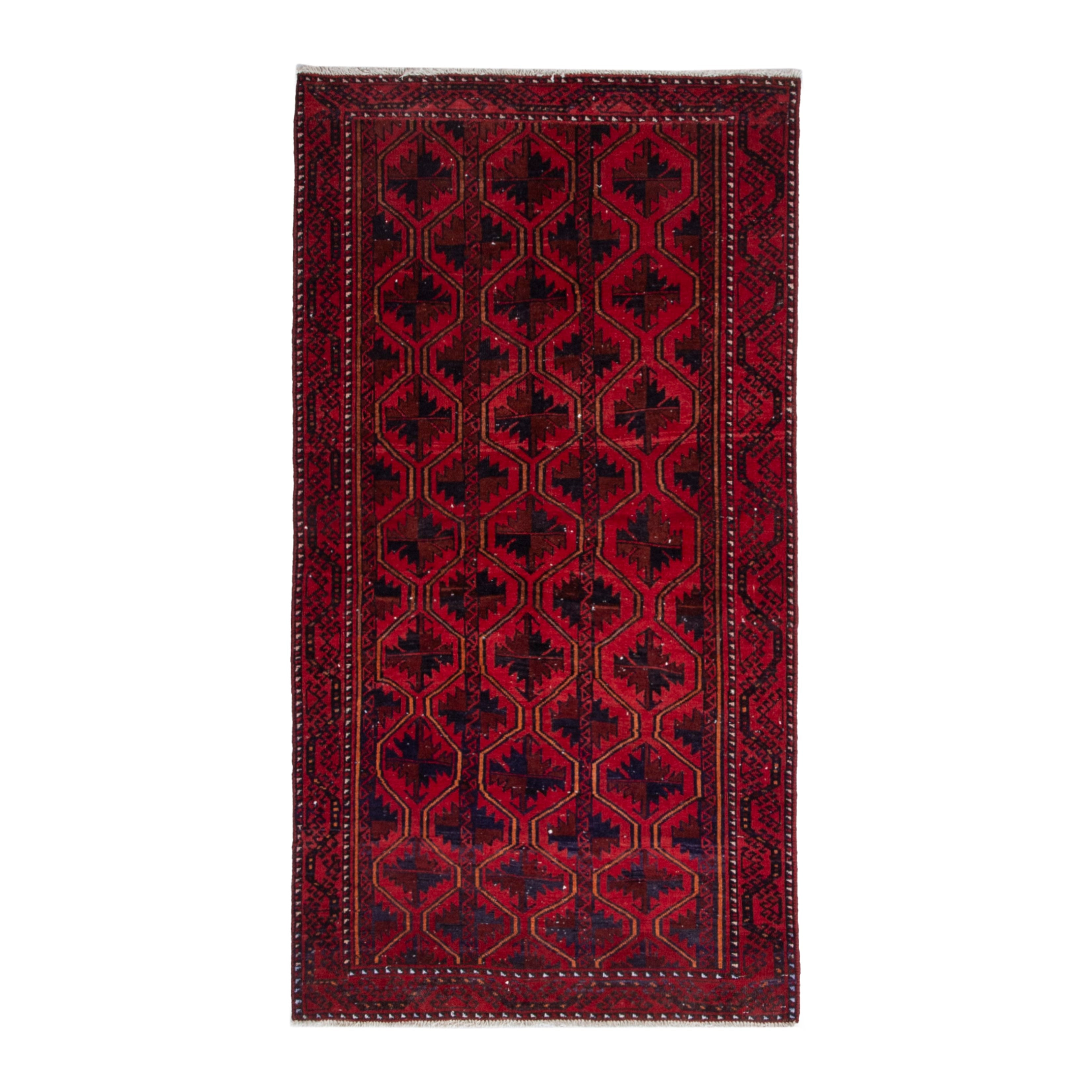 Persian Baluch accent rug in burgundy and deep red, 3'7" x 6'3"