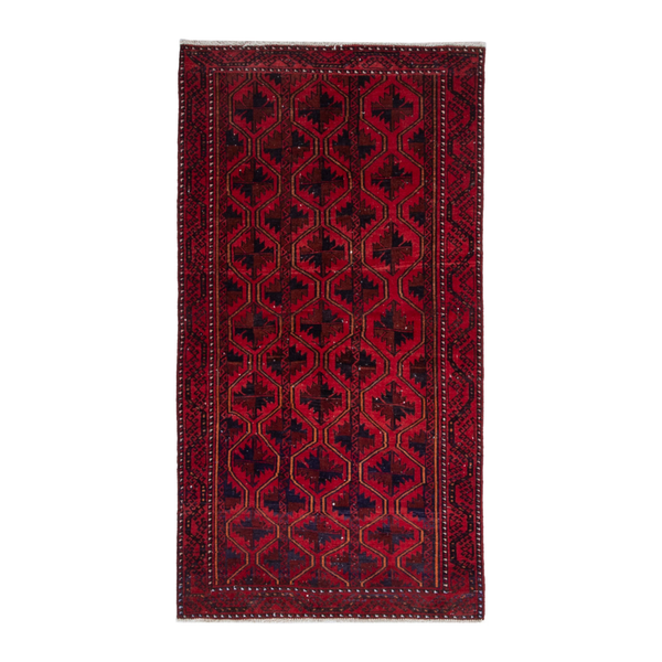Persian Baluch accent rug in burgundy and deep red, 3'7" x 6'3"