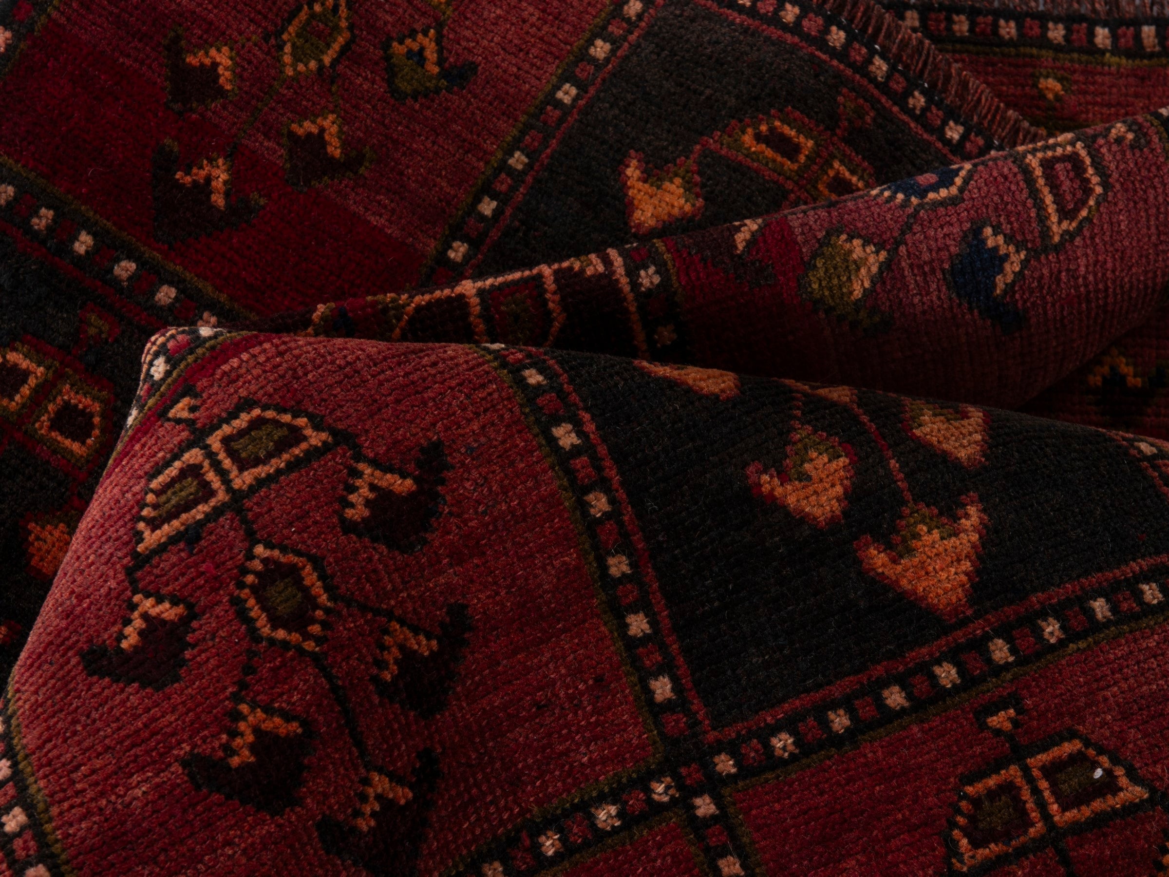 Persian Lori accent rug in burgundy and deep red, view 14 of 18