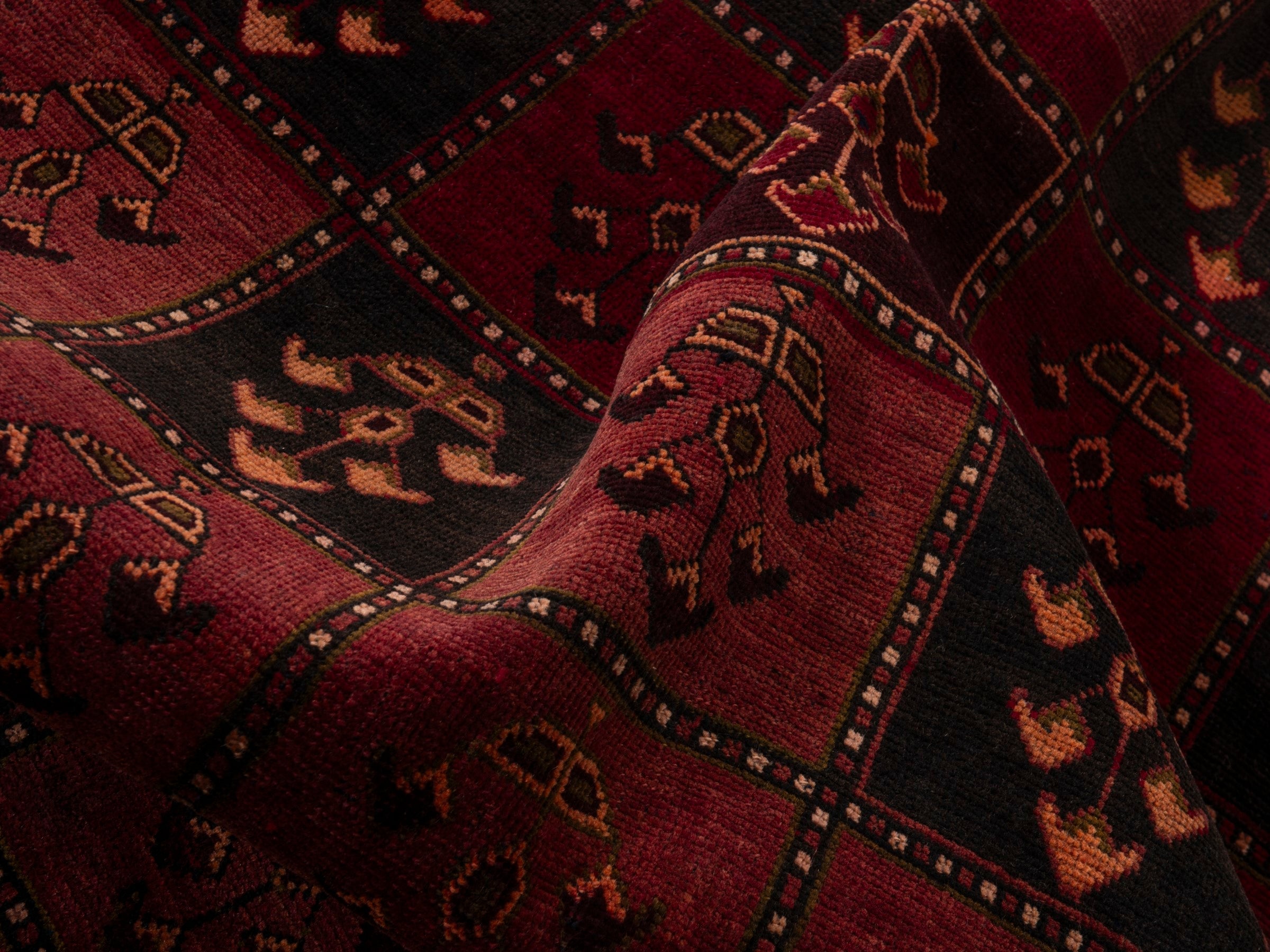 Persian Lori accent rug in burgundy and deep red, view 17 of 18