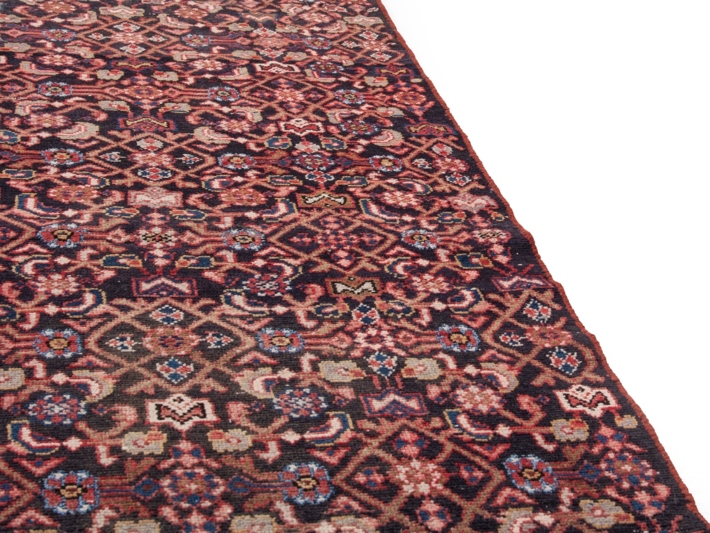 Persian Hamedan accent rug in burgundy and terracotta, view 10 of 17
