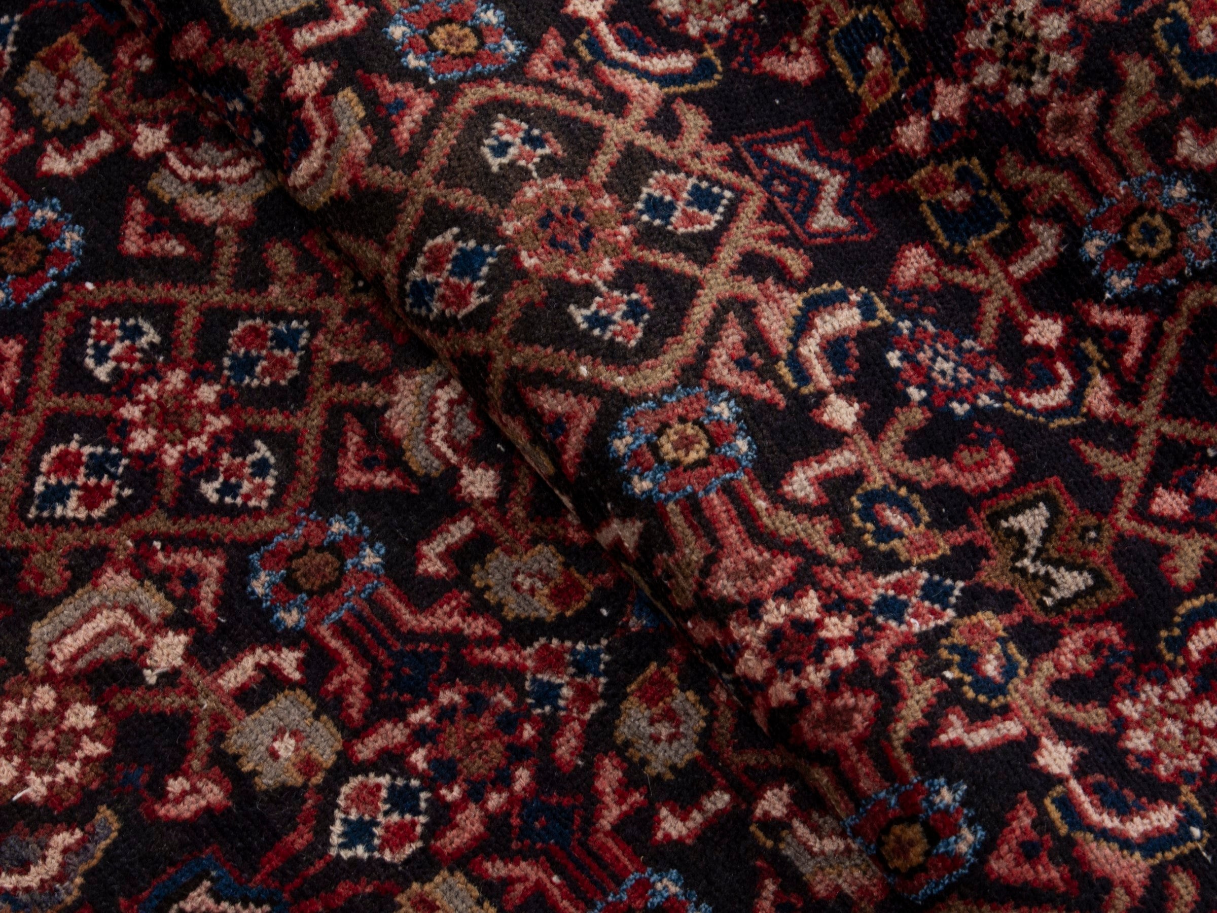 Persian Hamedan accent rug in burgundy and terracotta, view 14 of 17
