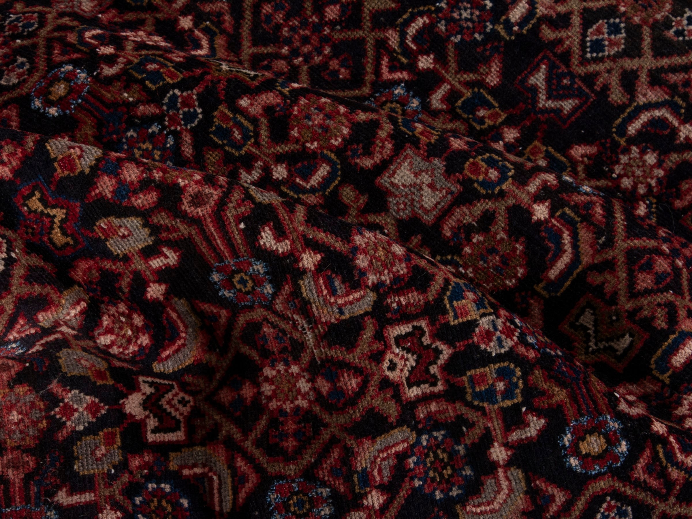 Persian Hamedan accent rug in burgundy and terracotta, view 15 of 17