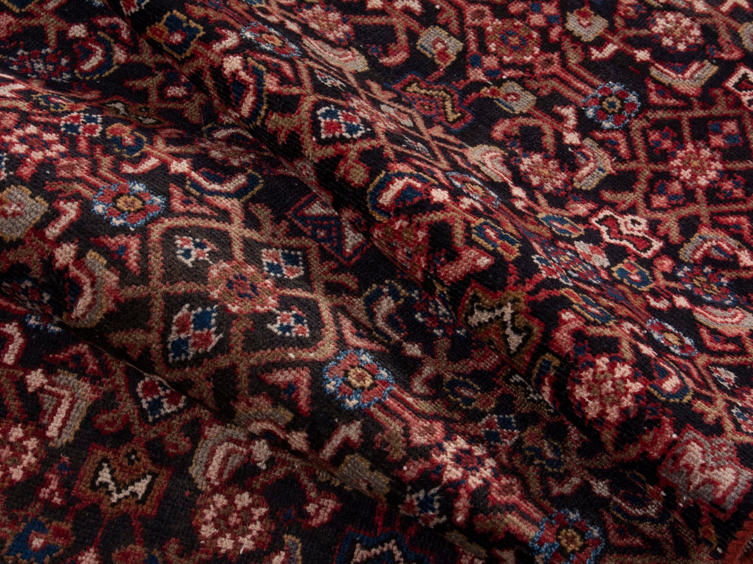 Persian Hamedan accent rug in burgundy and terracotta, view 16 of 17