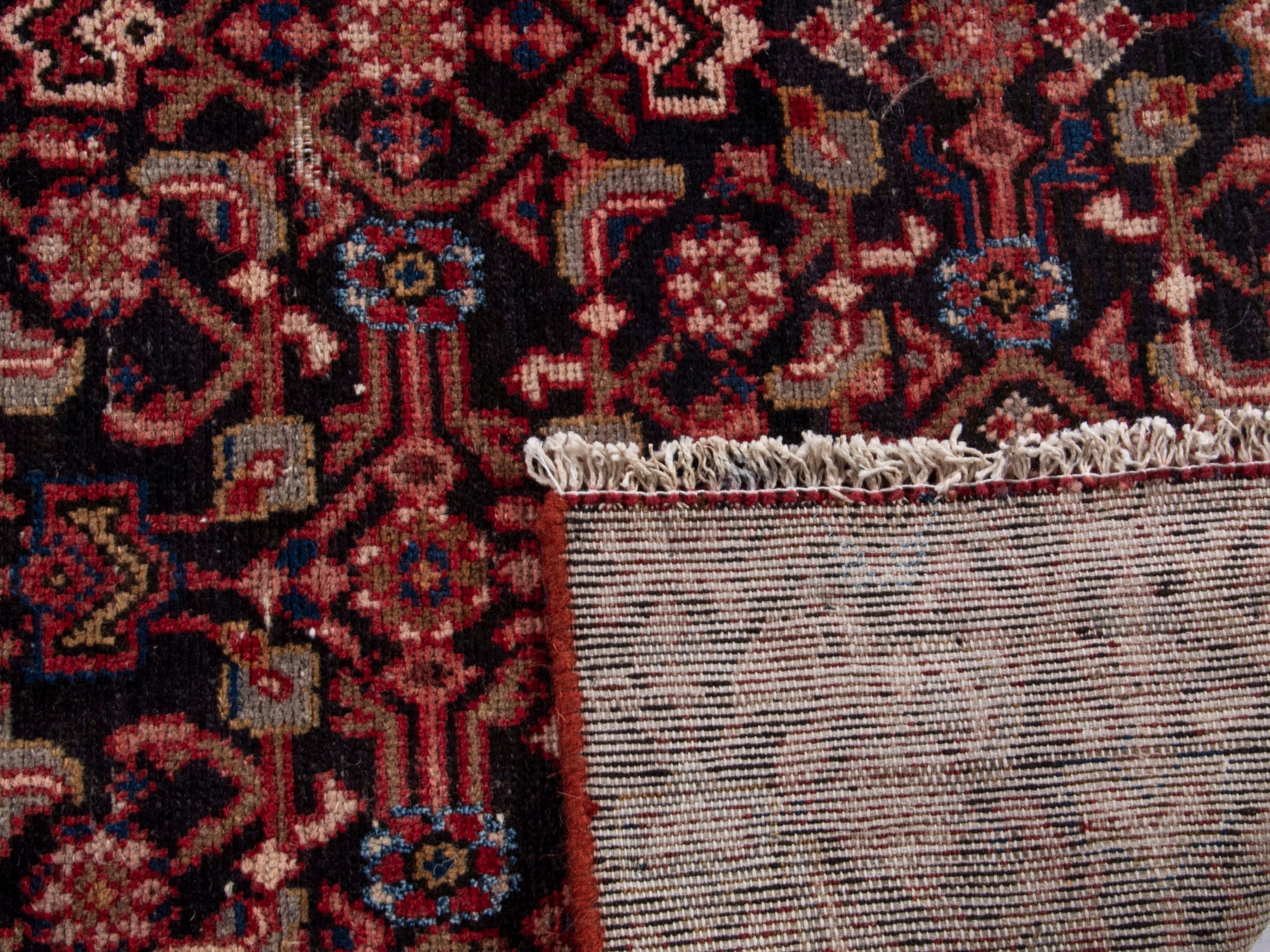 Persian Hamedan accent rug in burgundy and terracotta, view 17 of 17