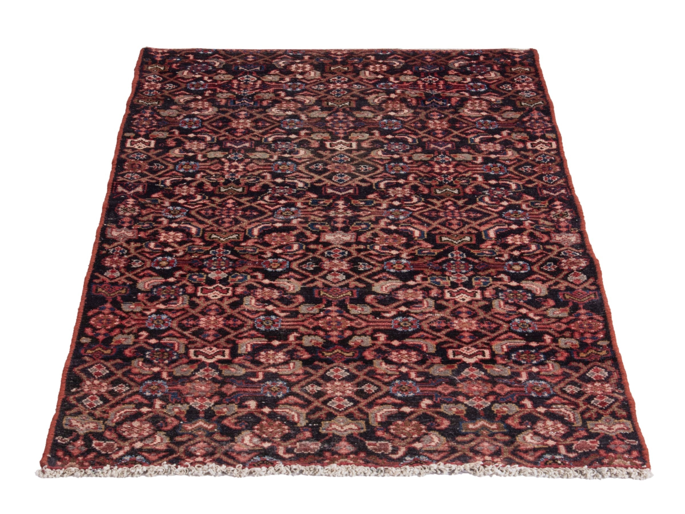 Persian Hamedan accent rug in burgundy and terracotta, view 2 of 17