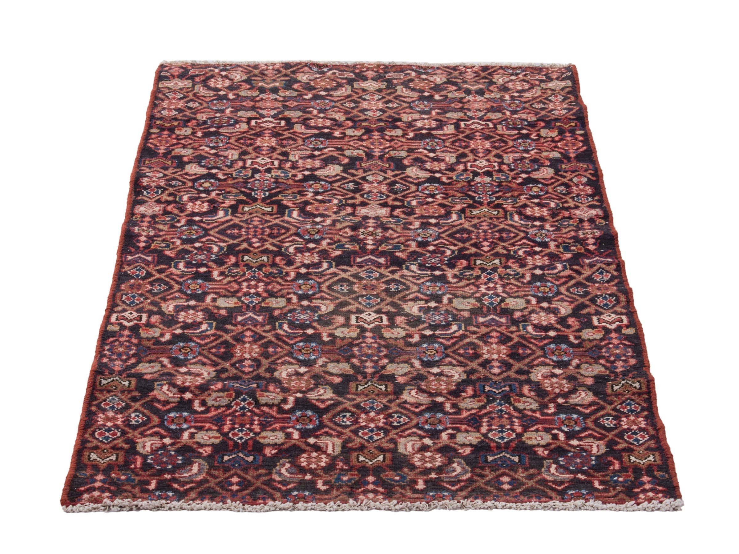 Persian Hamedan accent rug in burgundy and terracotta, view 3 of 17