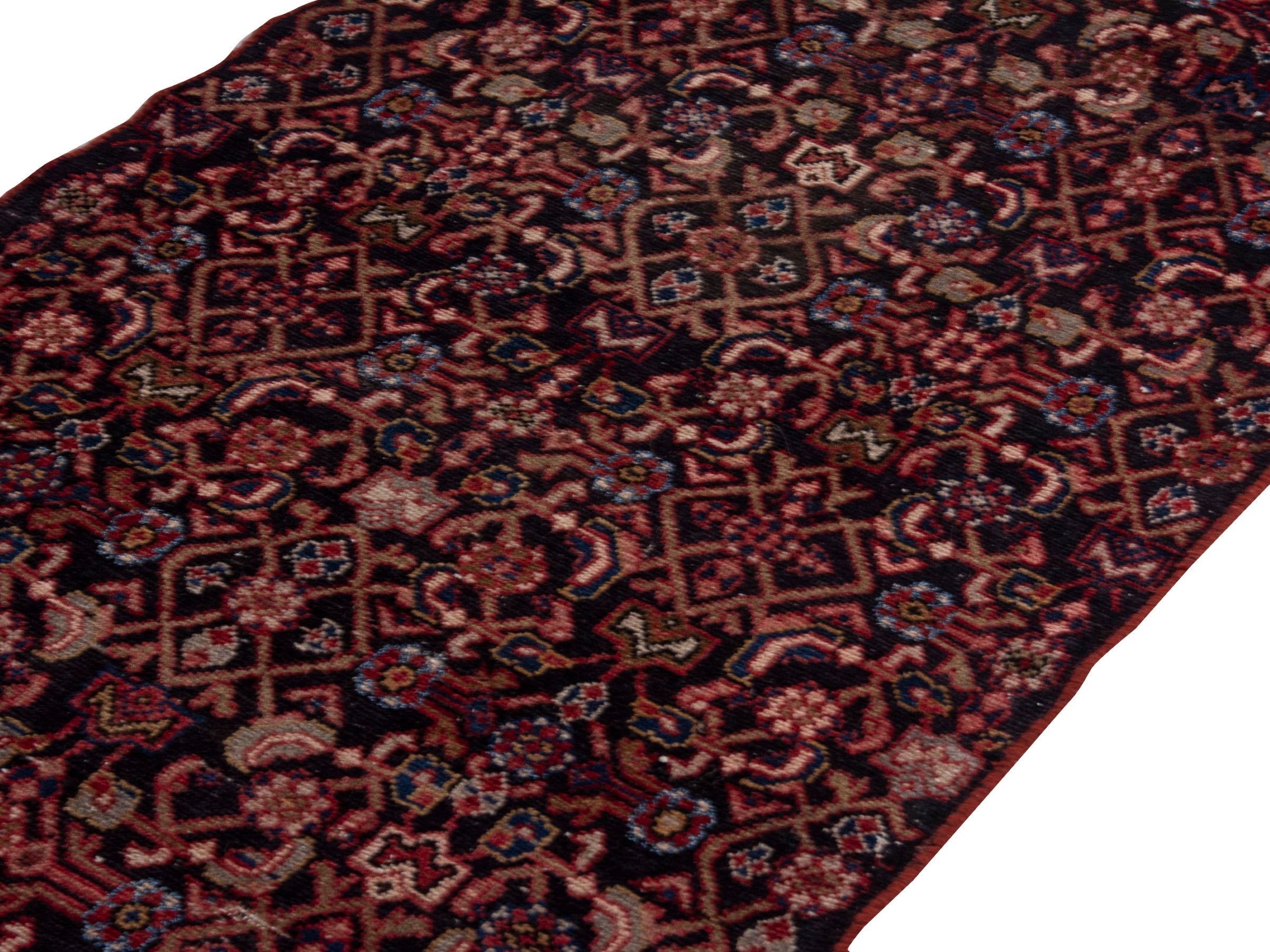 Persian Hamedan accent rug in burgundy and terracotta, view 4 of 17