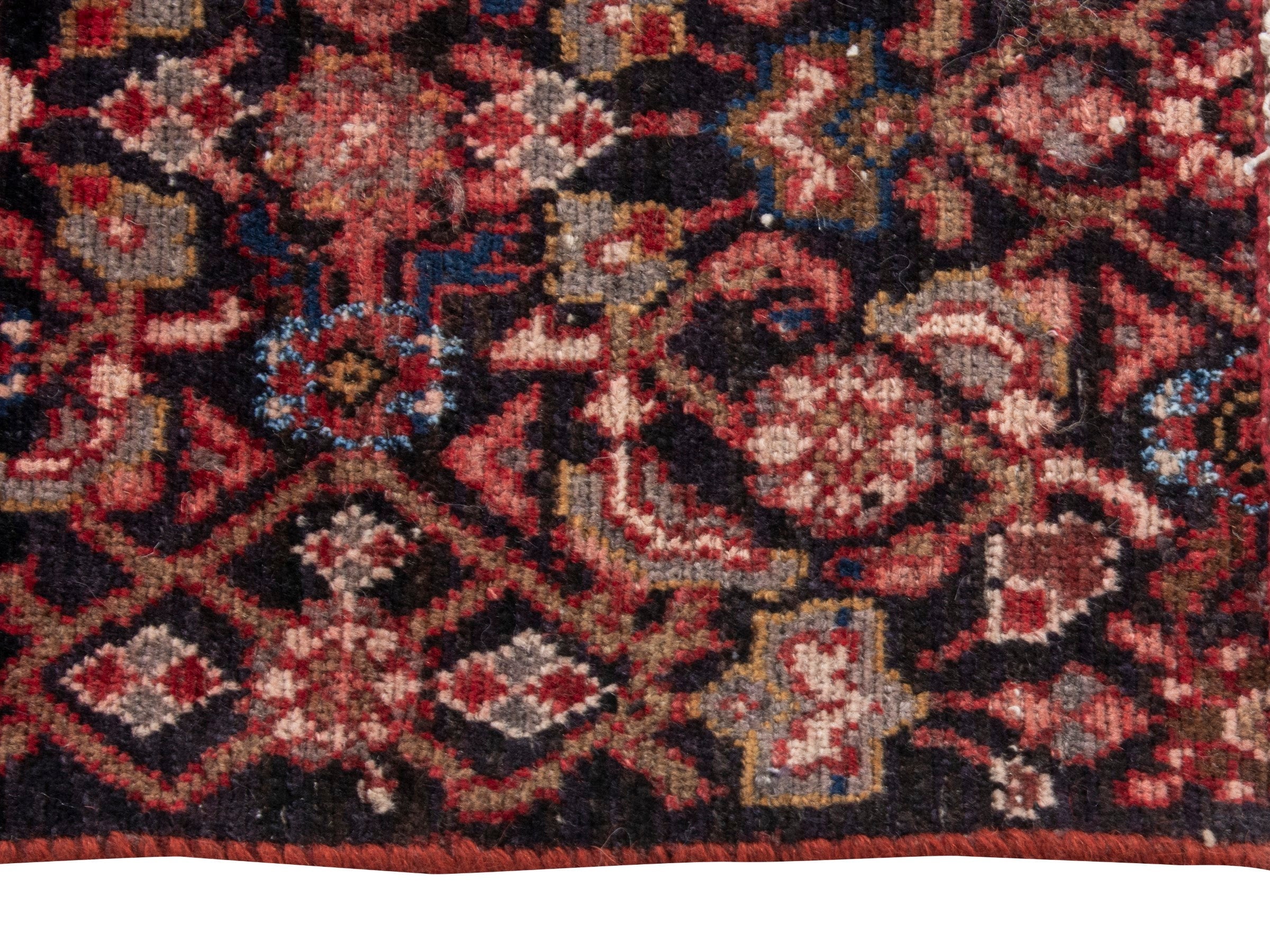 Persian Hamedan accent rug in burgundy and terracotta, view 5 of 17
