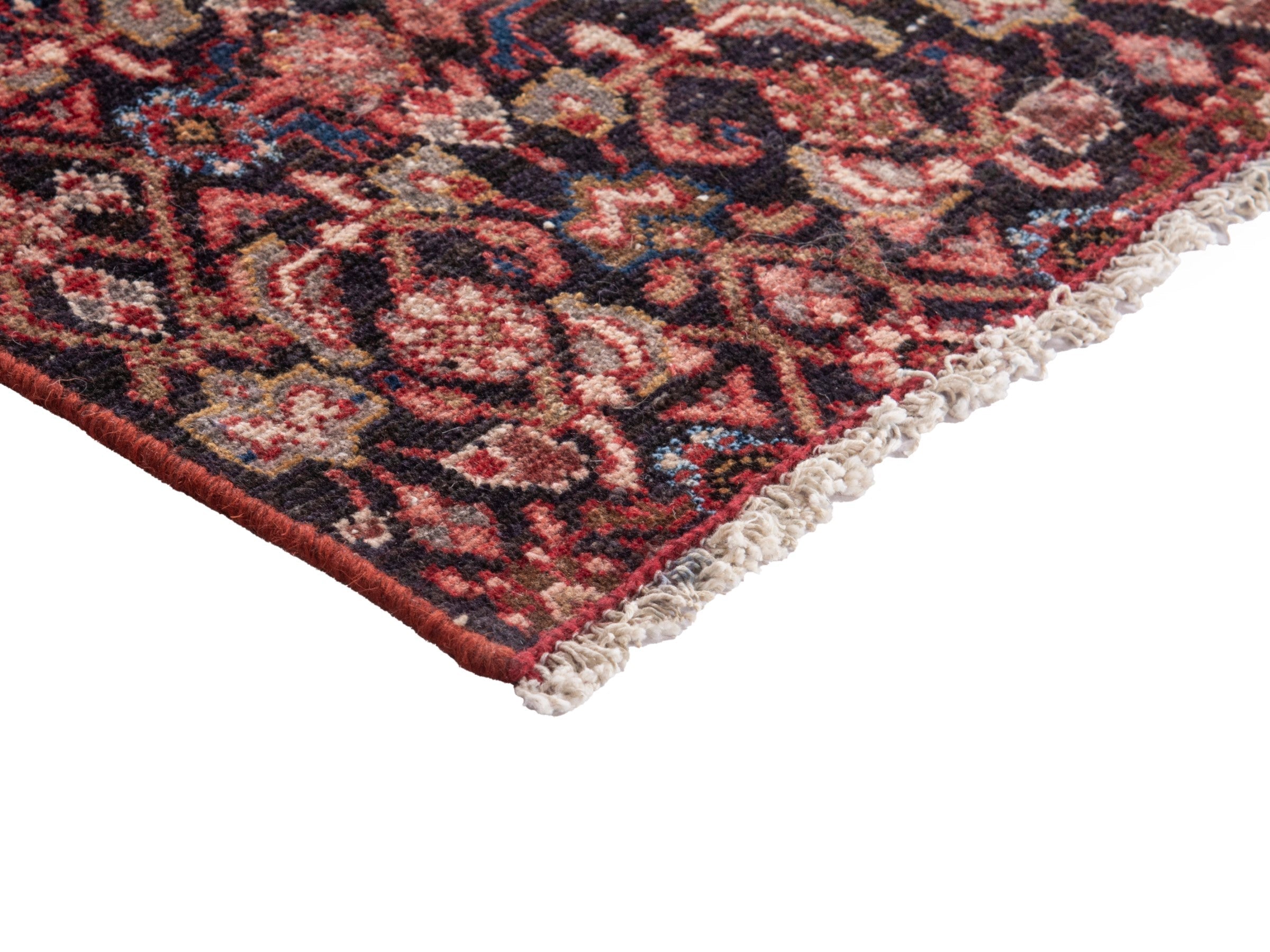 Persian Hamedan accent rug in burgundy and terracotta, view 6 of 17