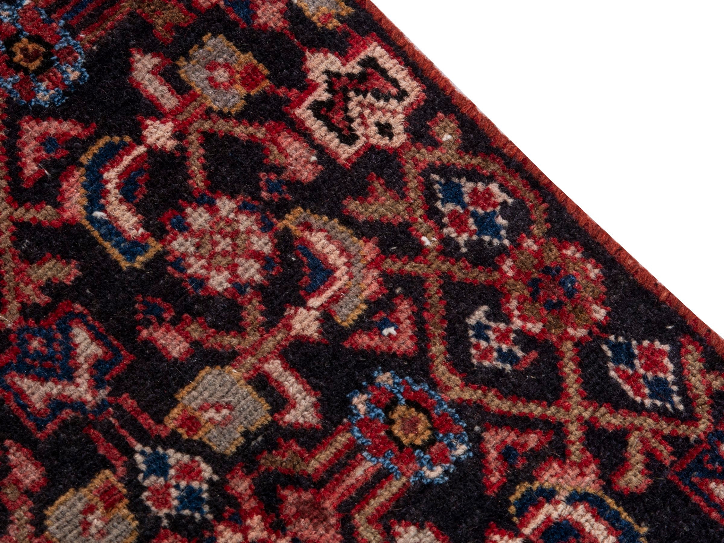 Persian Hamedan accent rug in burgundy and terracotta, view 7 of 17