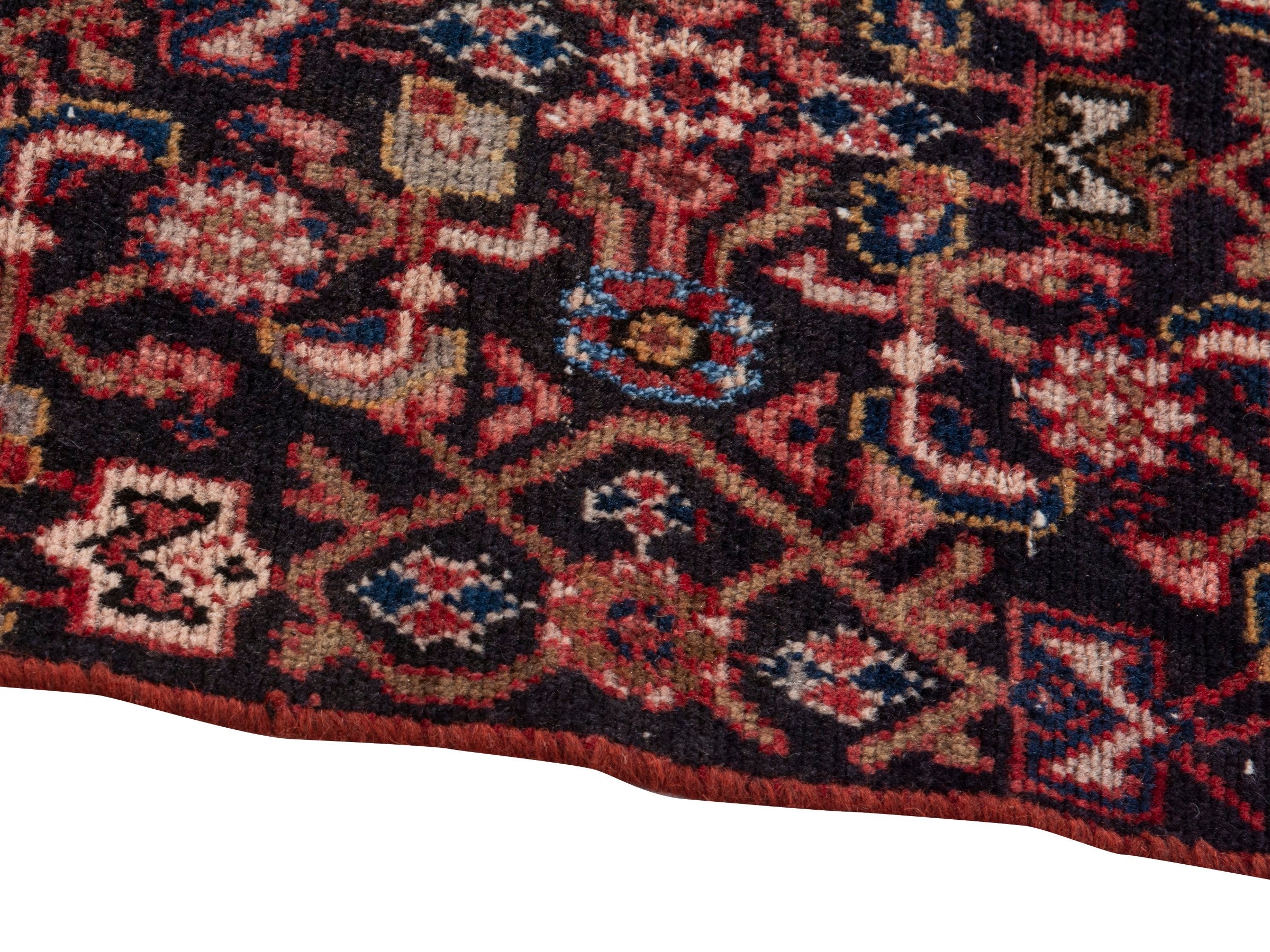 Persian Hamedan accent rug in burgundy and terracotta, view 8 of 17