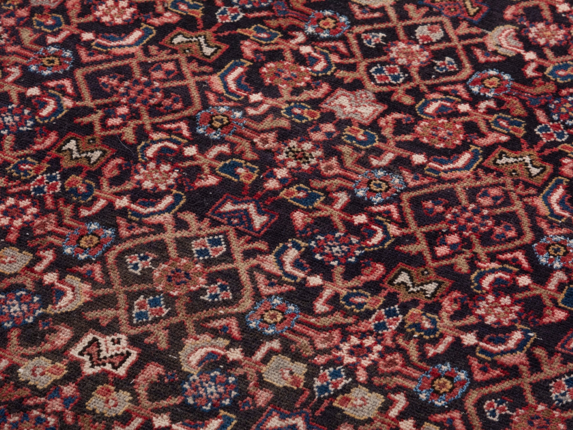 Persian Hamedan accent rug in burgundy and terracotta, view 9 of 17