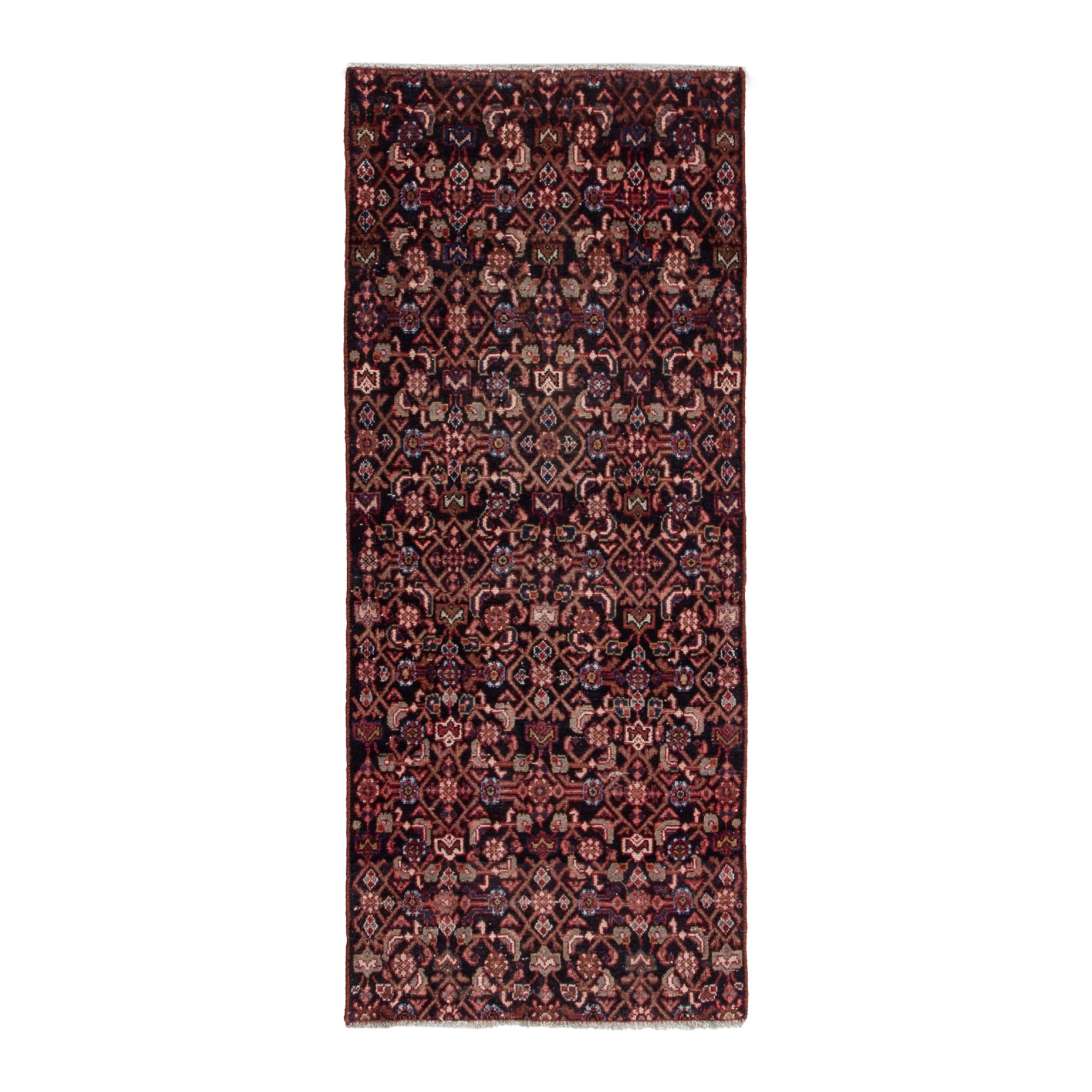 Persian Hamedan accent rug in burgundy and terracotta, 2'6" x 5'10"