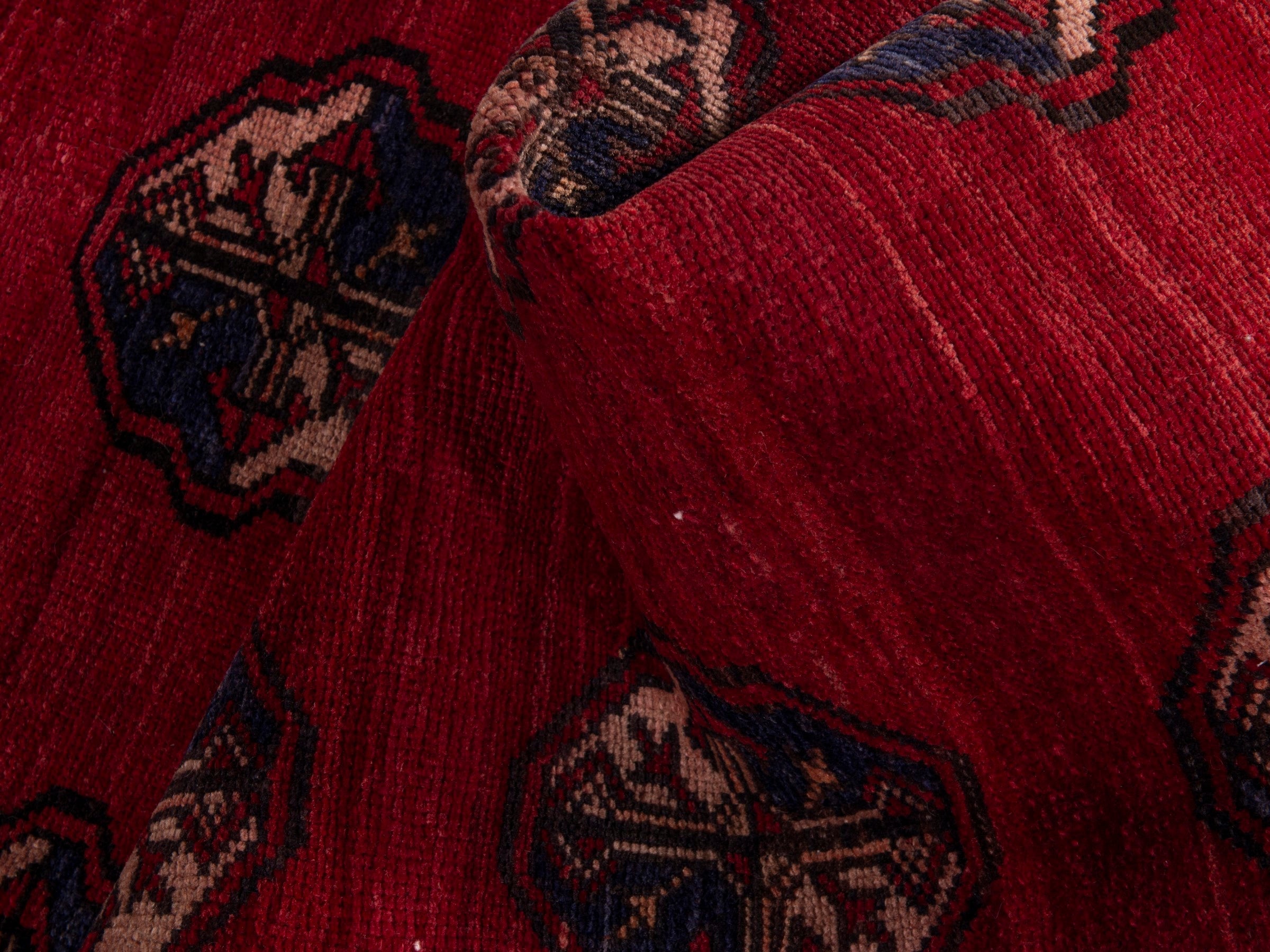 Persian Torkaman accent rug in deep red and burgundy, view 15 of 16