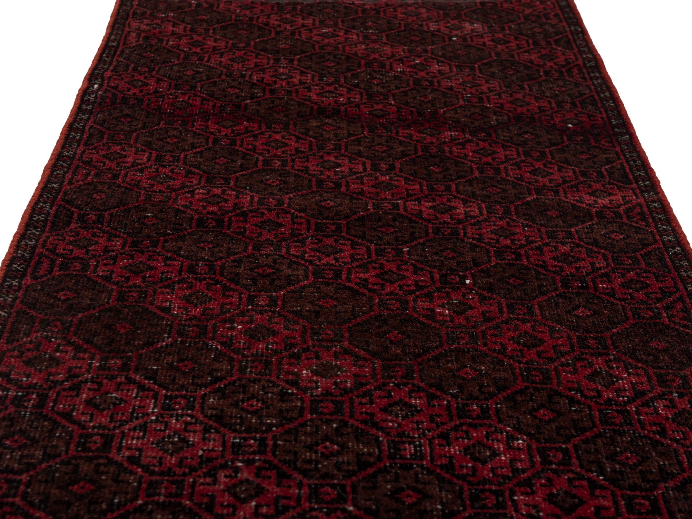 Persian Baluch accent rug in burgundy and faded red, view 9 of 18