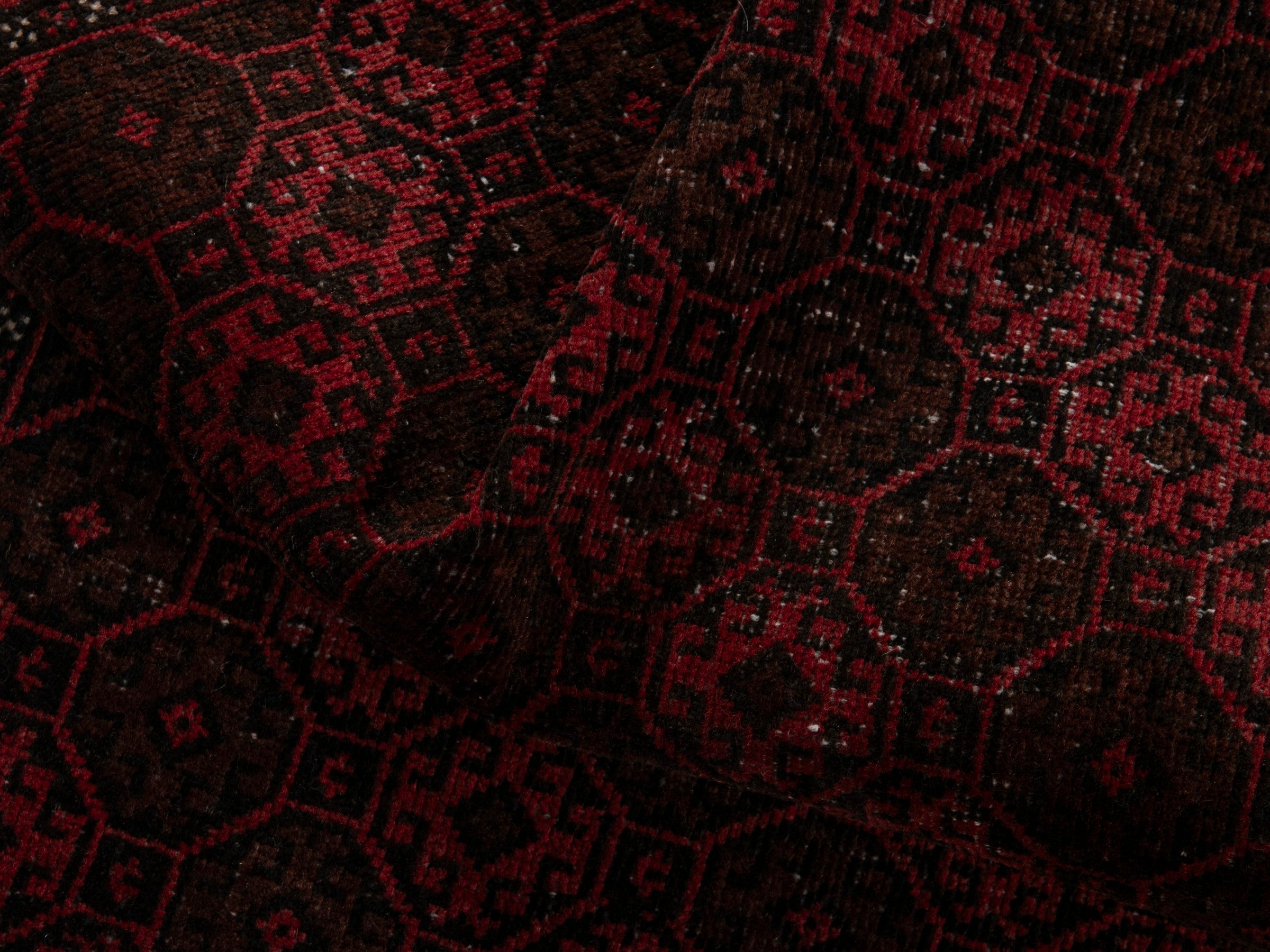 Persian Baluch accent rug in burgundy and faded red, view 16 of 18