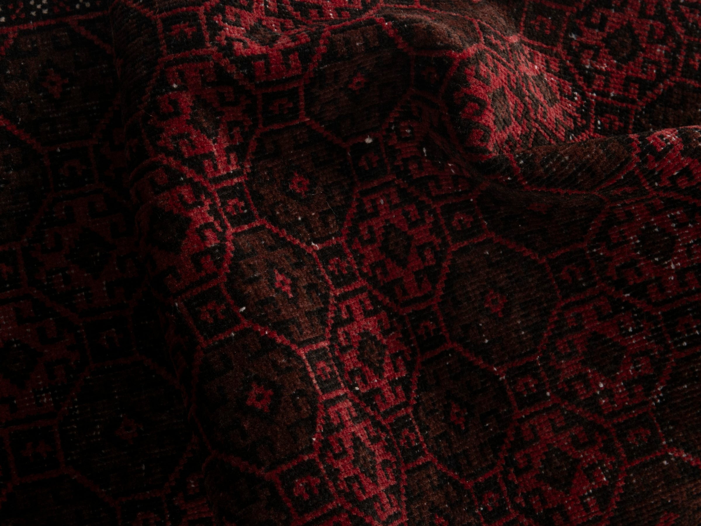 Persian Baluch accent rug in burgundy and faded red, view 17 of 18