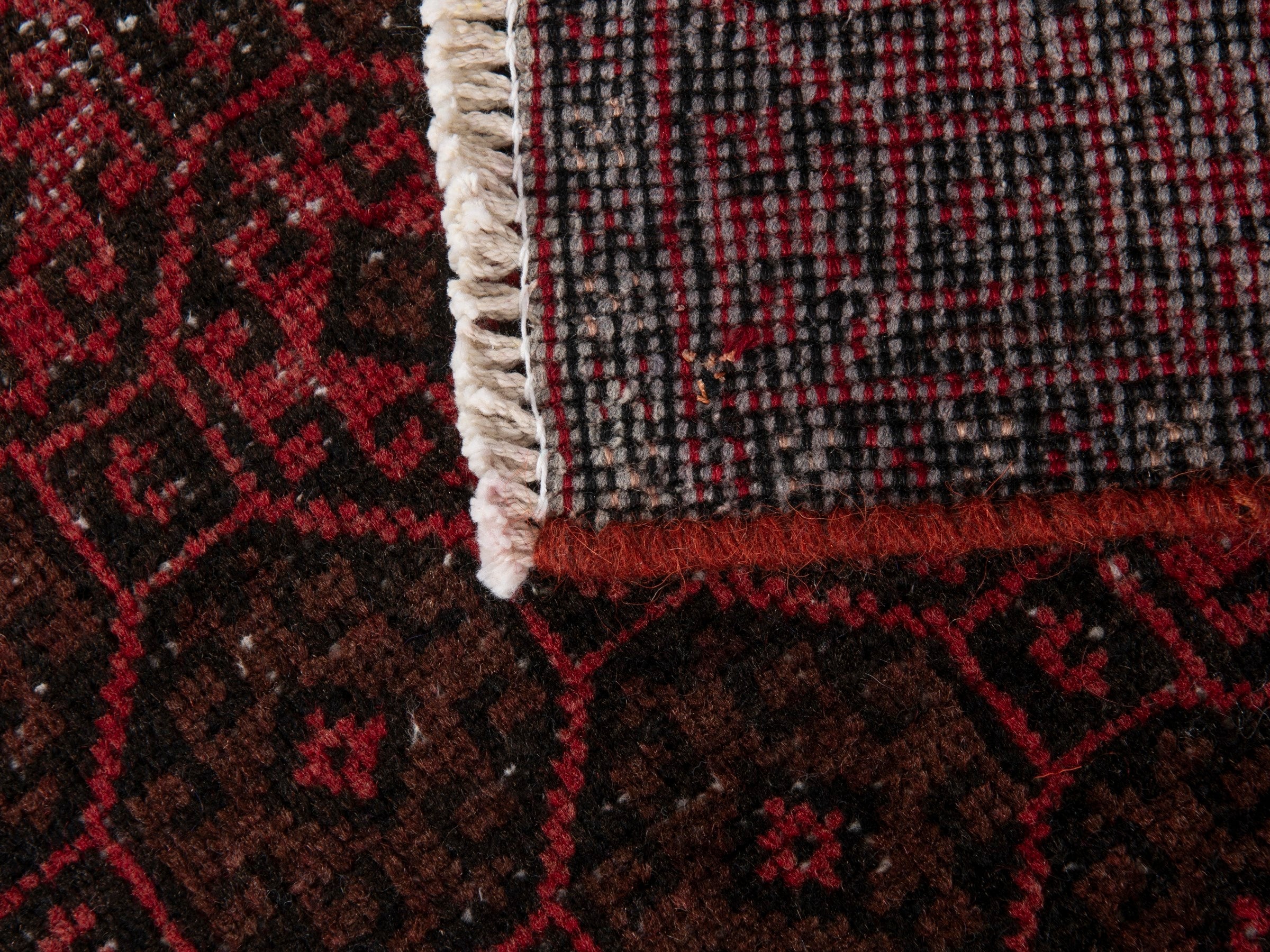 Persian Baluch accent rug in burgundy and faded red, view 18 of 18