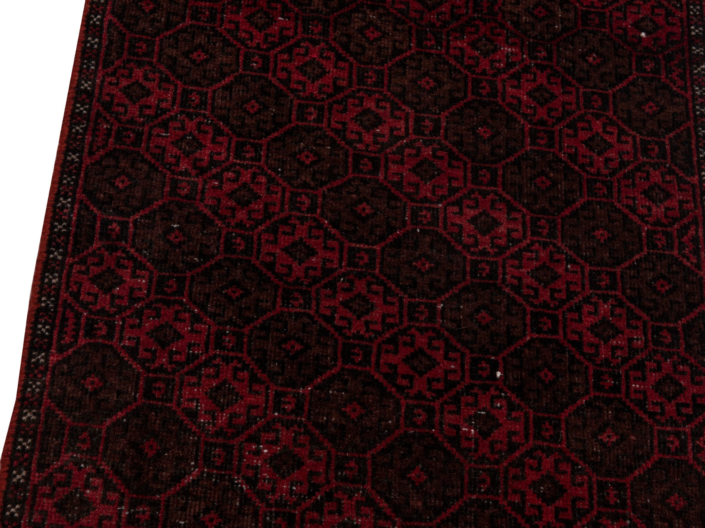 Persian Baluch accent rug in burgundy and faded red, view 7 of 18