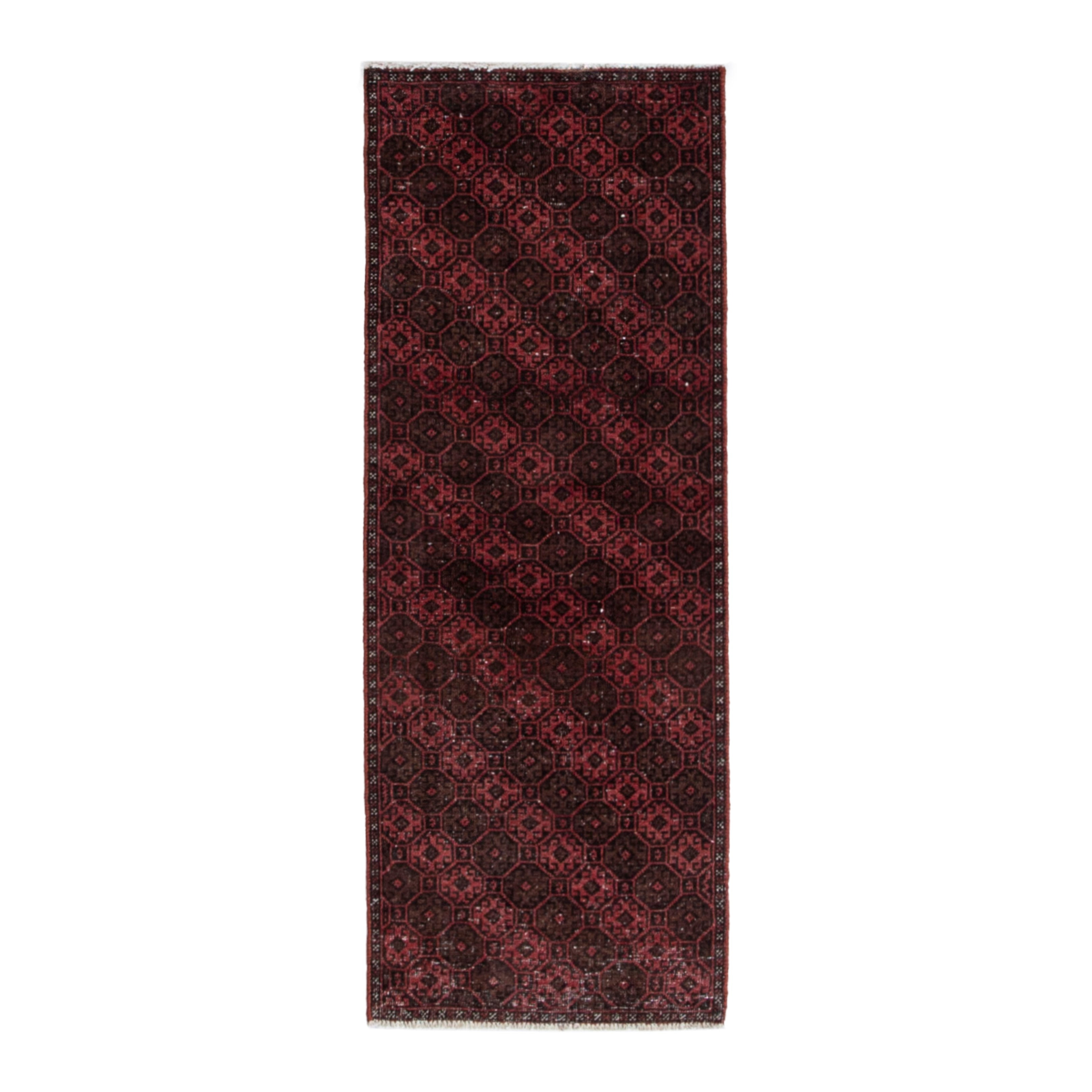 Persian Baluch accent rug in burgundy and faded red, 1'11" x 5'3"