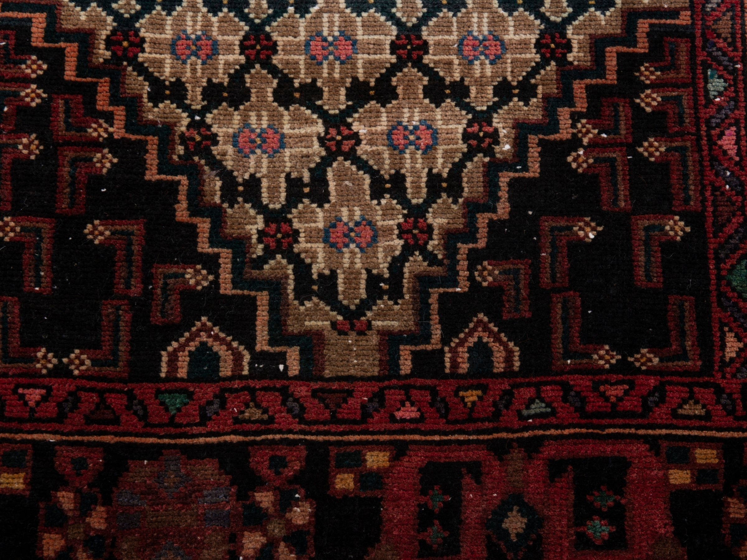 Persian Songhor accent rug in beige and burgundy, view 11 of 18