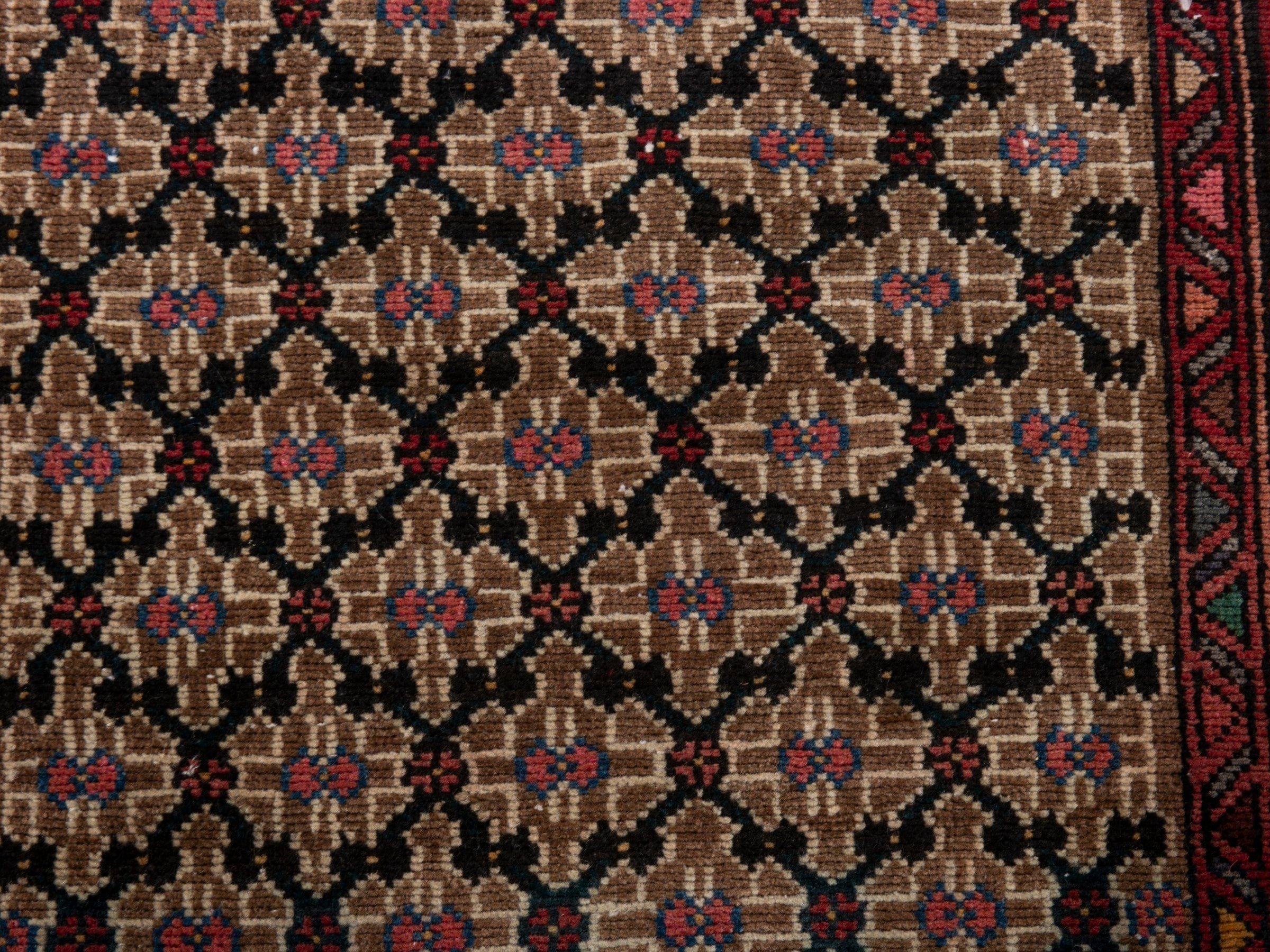 Persian Songhor accent rug in beige and burgundy, view 12 of 18